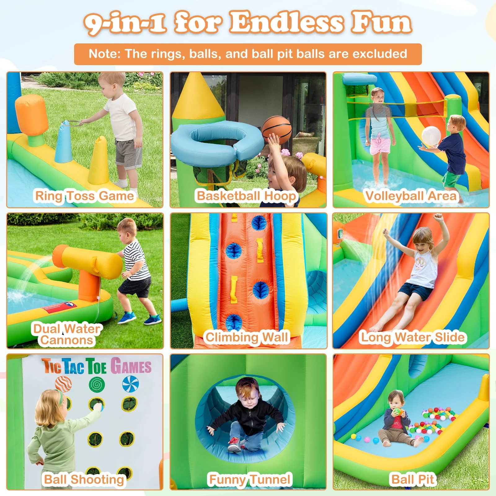 Inflatable Water Slide with Splash Pool and Climbing Wall for Oudoor Indoor without Blower - Image 6