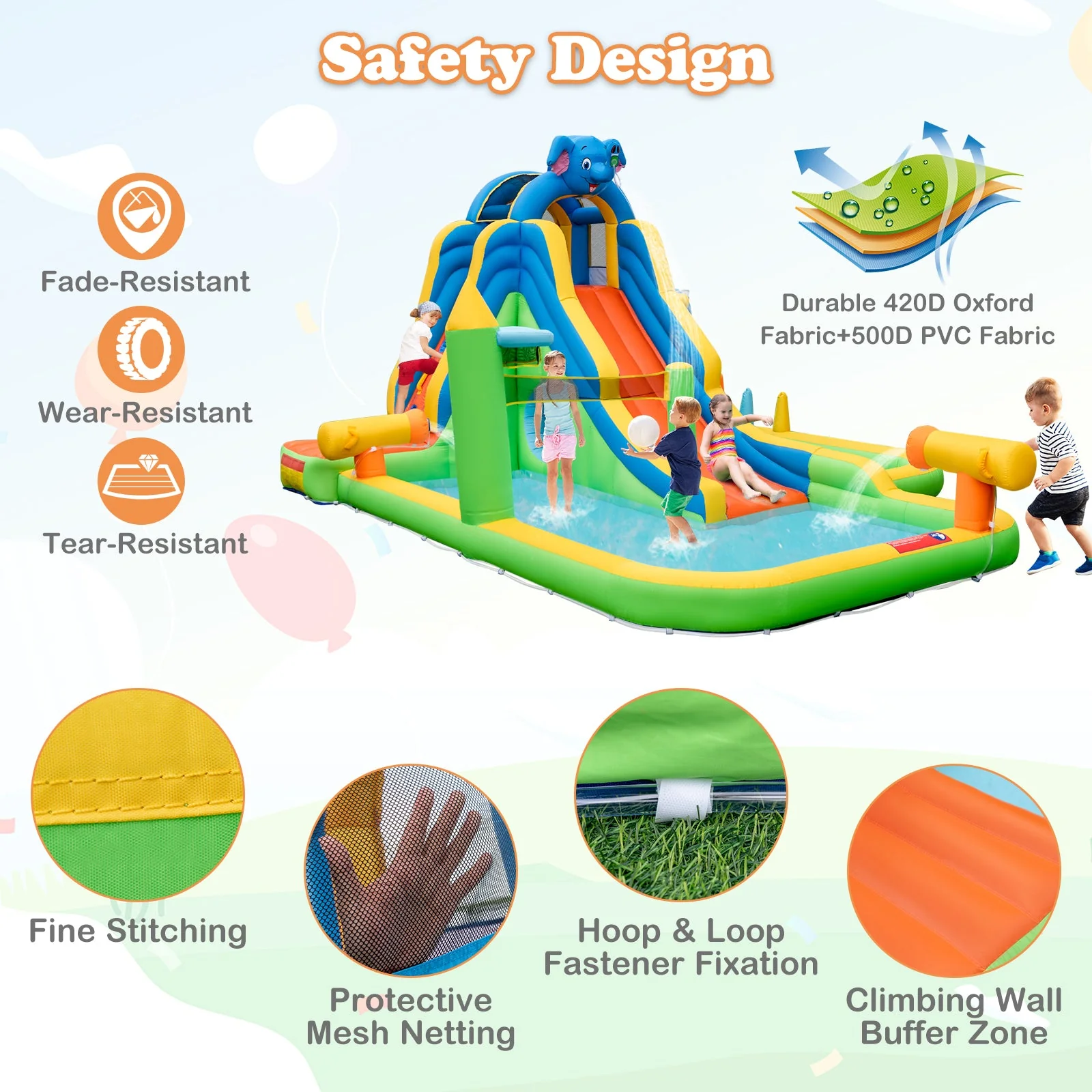 Inflatable Water Slide with Splash Pool and Climbing Wall for Oudoor Indoor without Blower - Image 7
