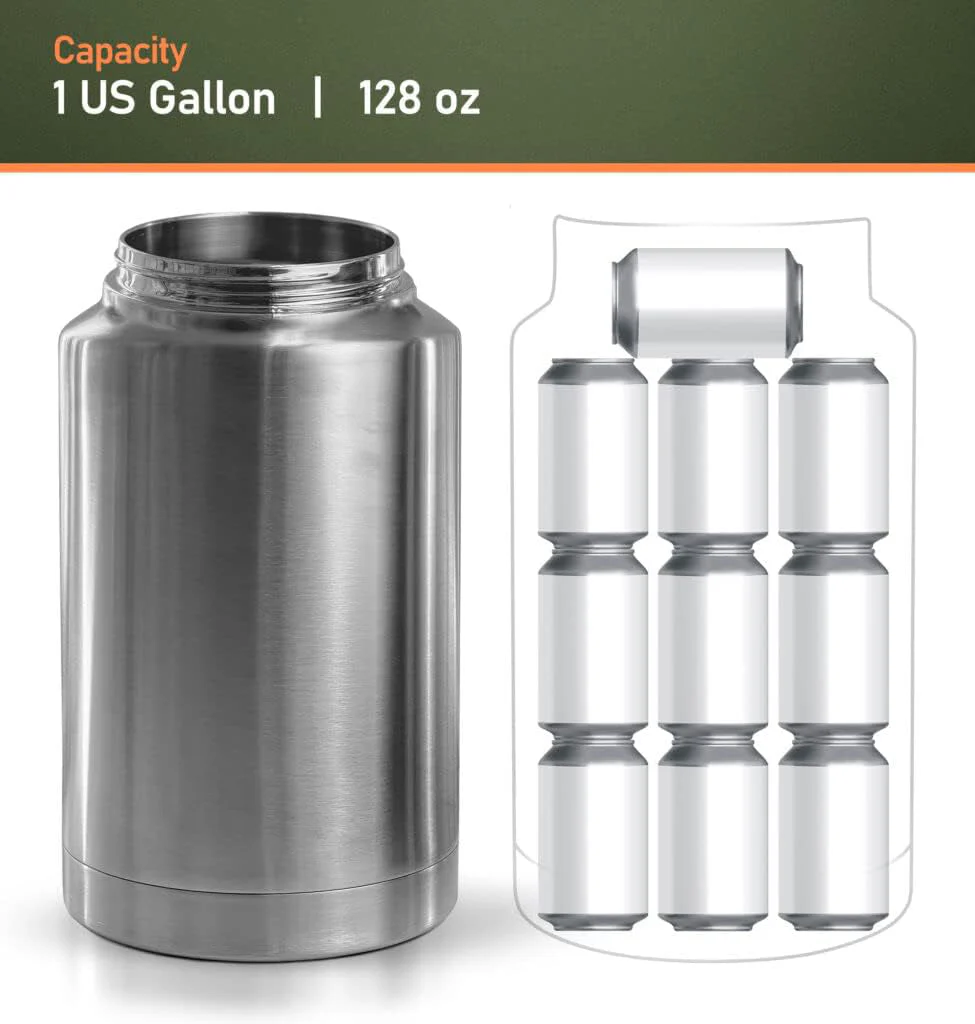 Insulated 1 Gallon Water Bottle with Sleeve - Stainless Steel Wide Mouth Growler with Tactical Carrying Bag - Insulation for Hot/Cold Drinks (128oz) - Image 5