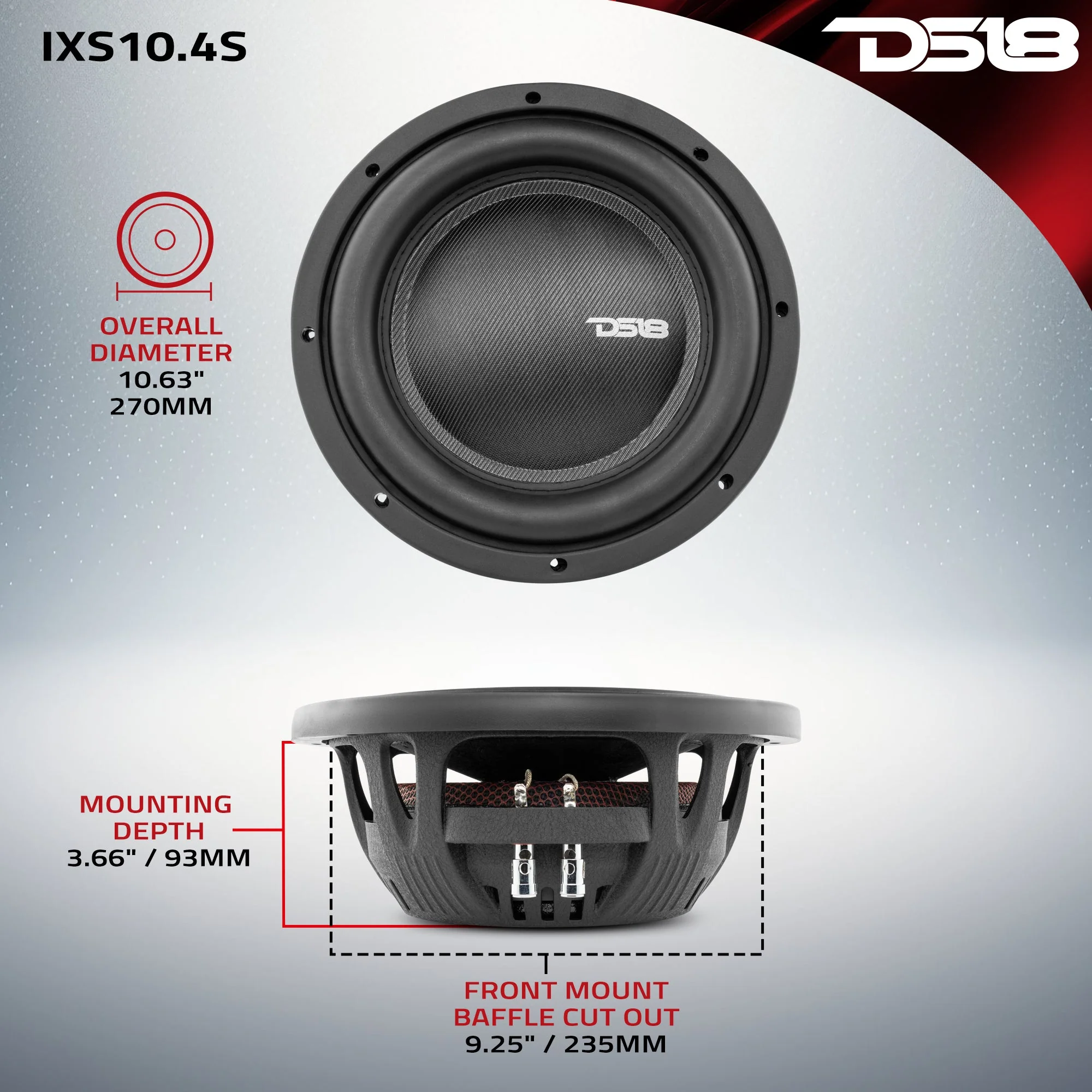 IXS Shallow-Mount 10" Fiber Glass Subwoofer 600 Watts Rms SVC 4-Ohm - Image 6