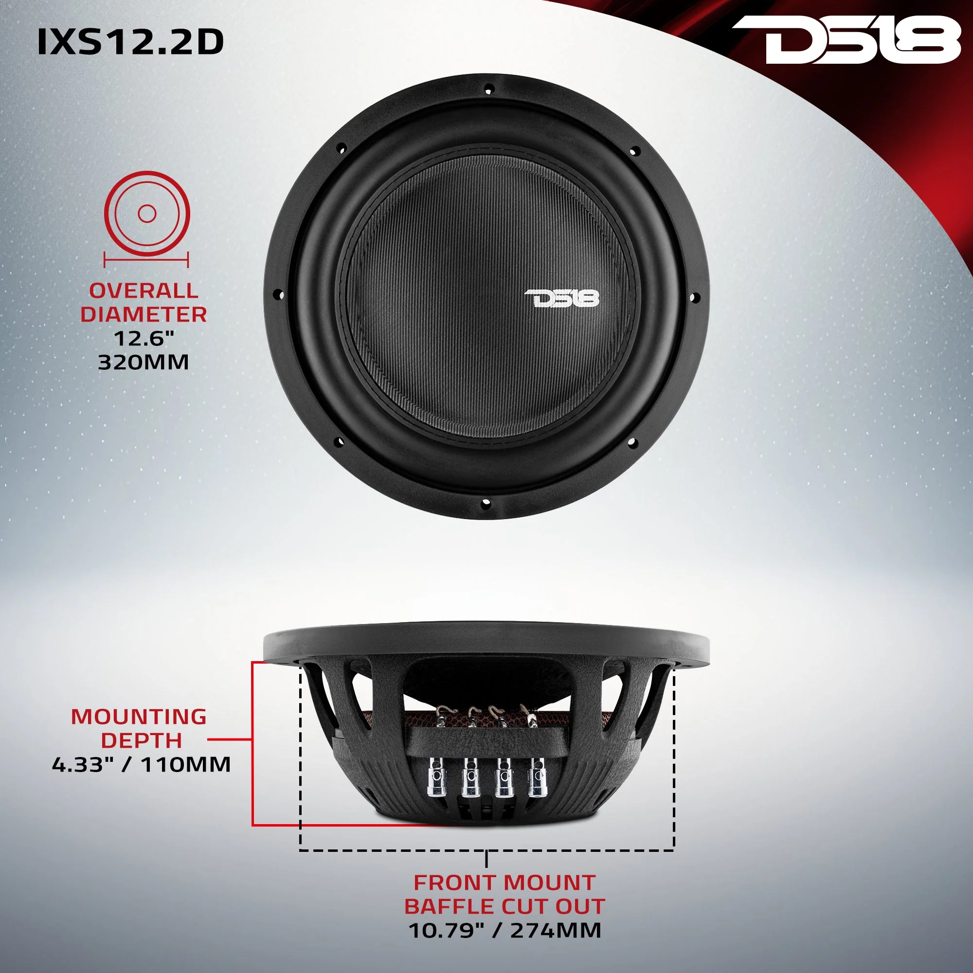 IXS Shallow-Mount 12" Fiber Glass Subwoofer 800 Watts Rms DVC 2-Ohm - Image 6