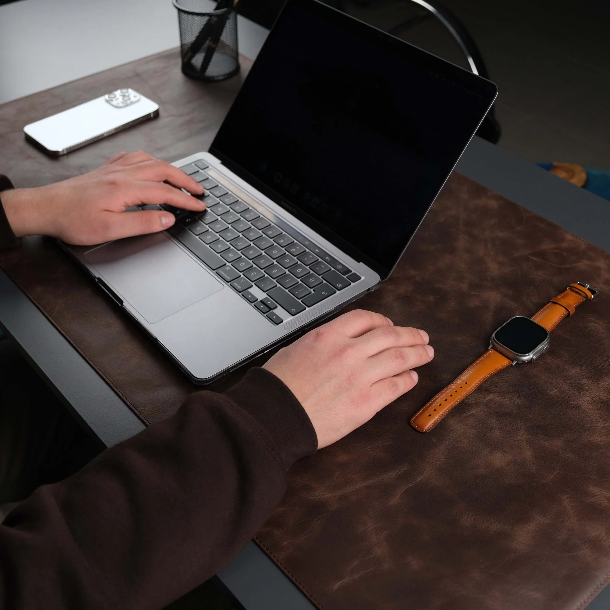 Jersey Dark Brown Leather Desk Pad for Office and Home - Image 2