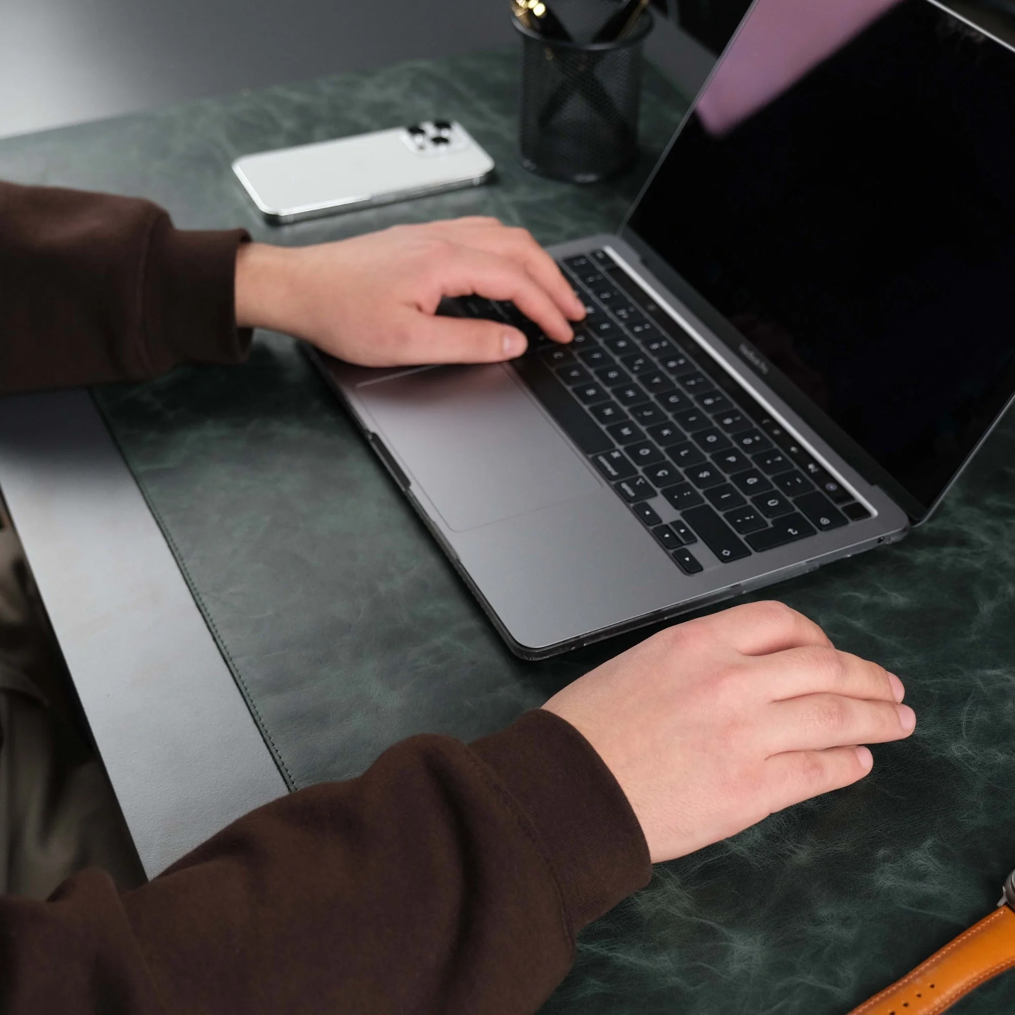 Jersey Dark Green Leather Desk Pad for Office and Home - Image 2