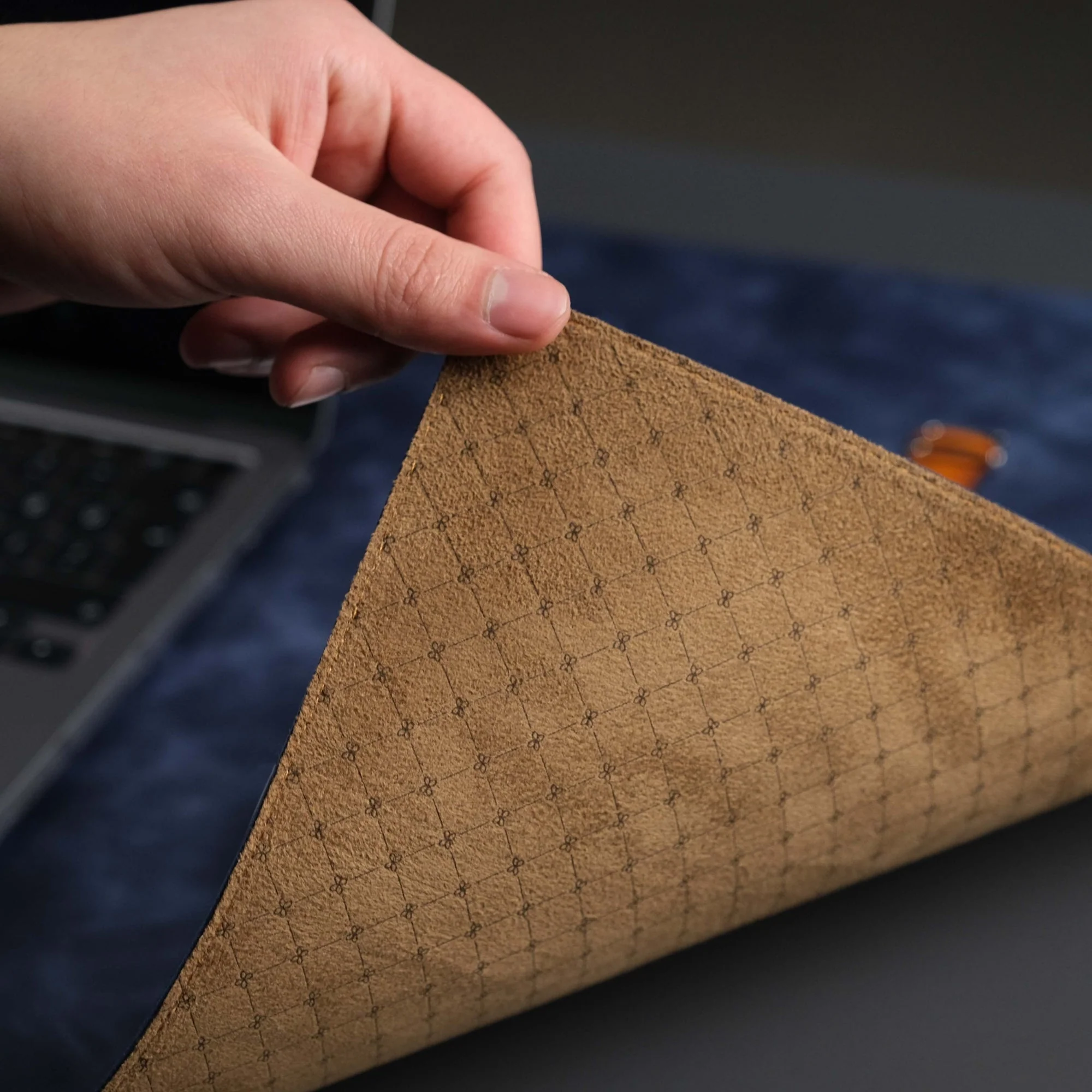 Jersey Navy Blue Leather Desk Pad for Office and Home - Image 3
