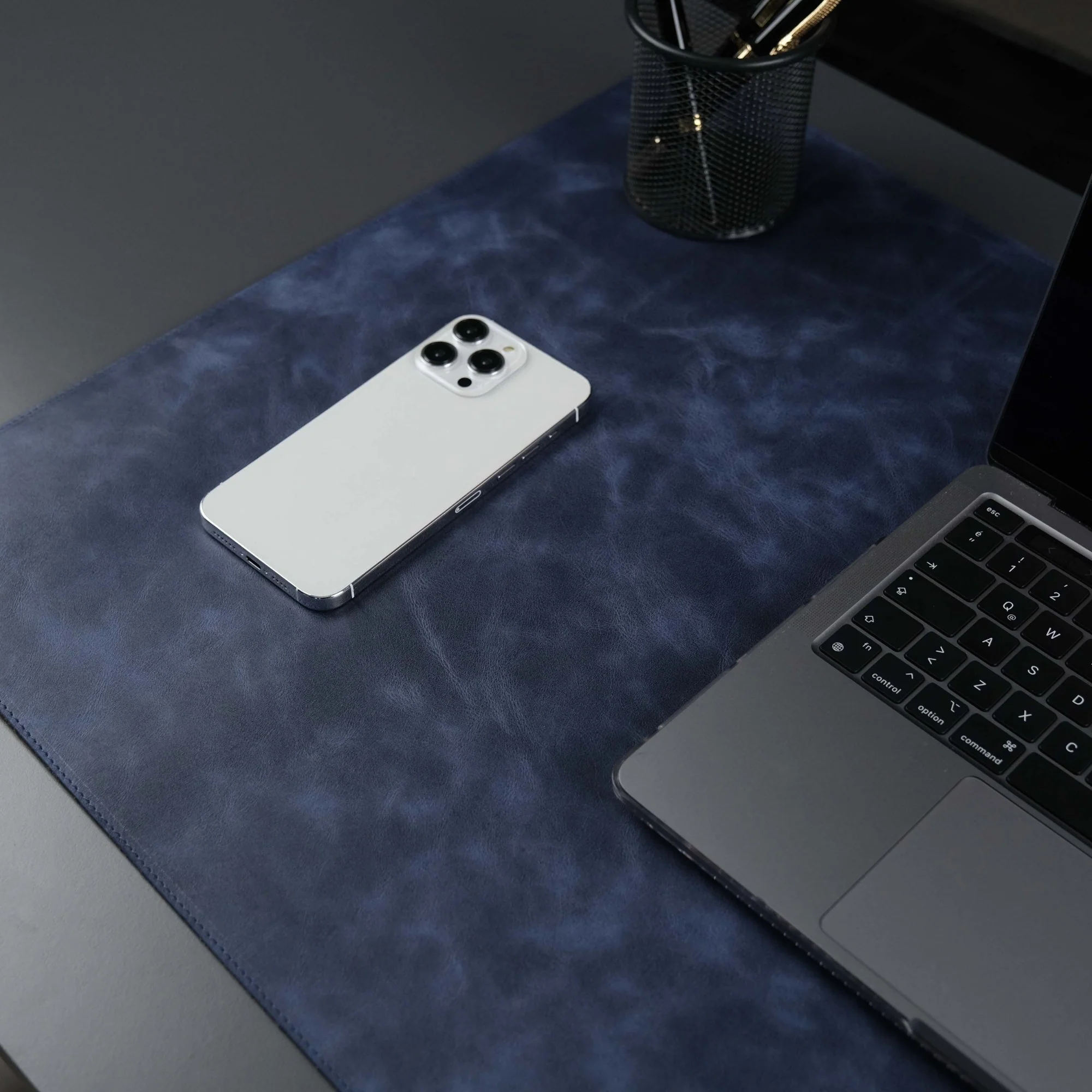 Jersey Navy Blue Leather Desk Pad for Office and Home - Image 4