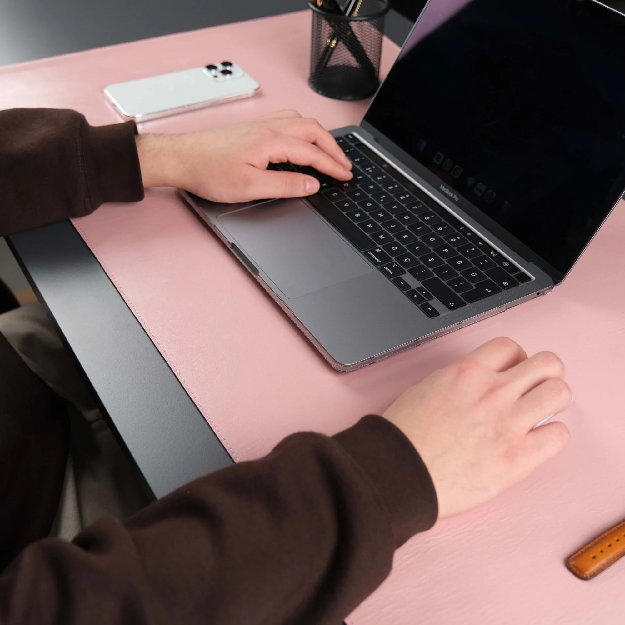 Jersey Pink Leather Desk Pad for Office and Home - Image 2