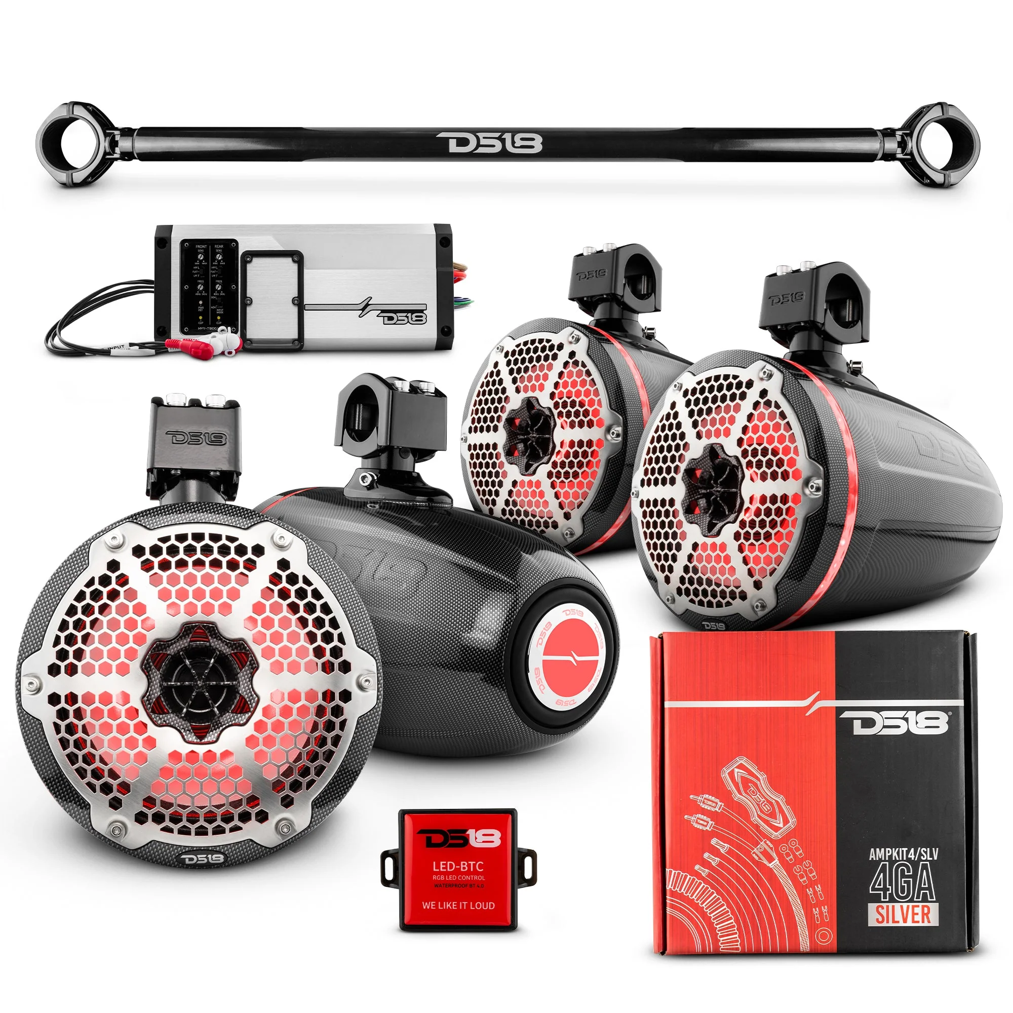 JK-TUBE 4x 8" Marine Towers Speakers with RGB LED Lights, 4-Channel Marine Amplifier and AMPKIT for Jeep JK/JKU - Image 2