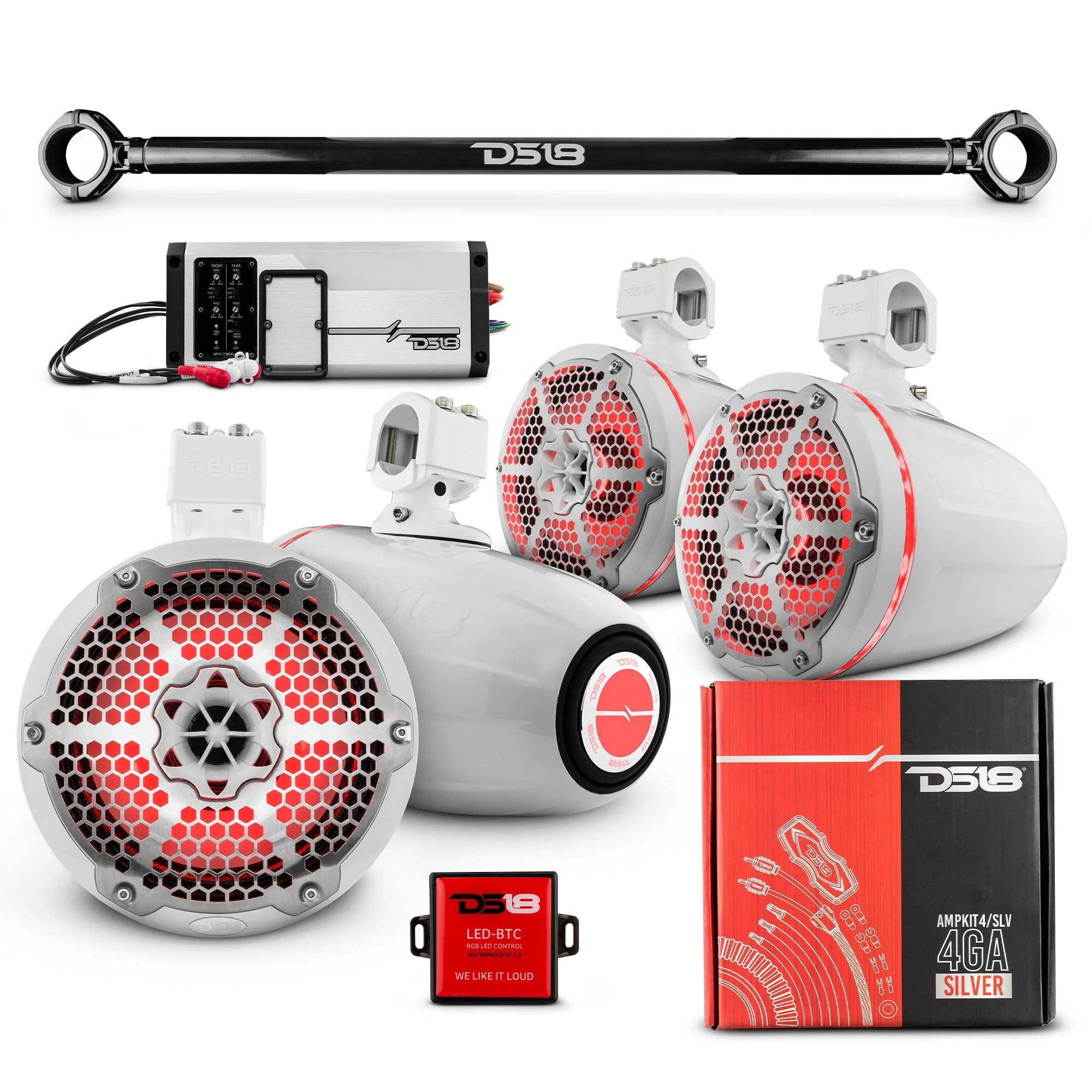 JK-TUBE 4x 8" Marine Towers Speakers with RGB LED Lights, 4-Channel Marine Amplifier and AMPKIT for Jeep JK/JKU - Image 3