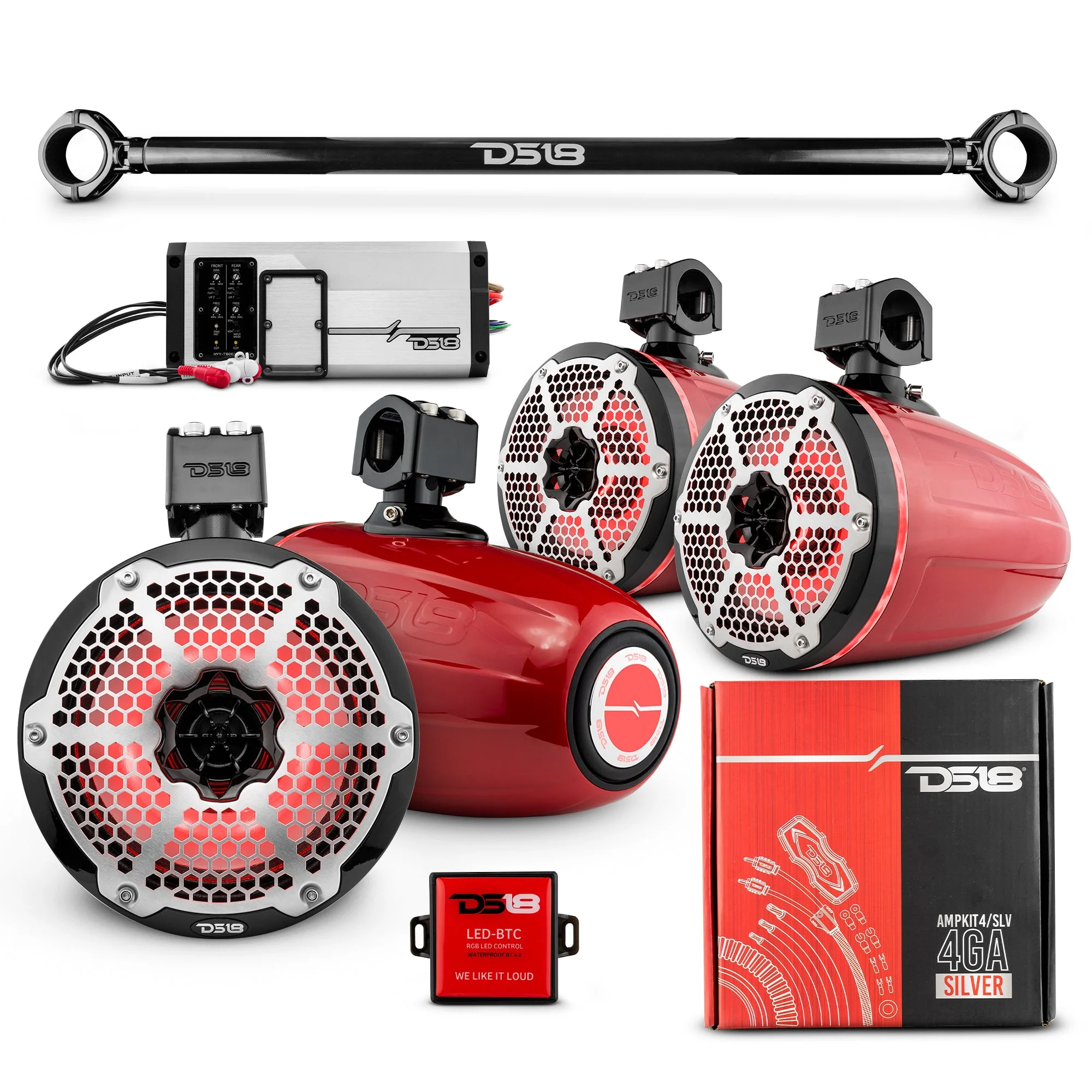 JK-TUBE 4x 8" Marine Towers Speakers with RGB LED Lights, 4-Channel Marine Amplifier and AMPKIT for Jeep JK/JKU - Image 4