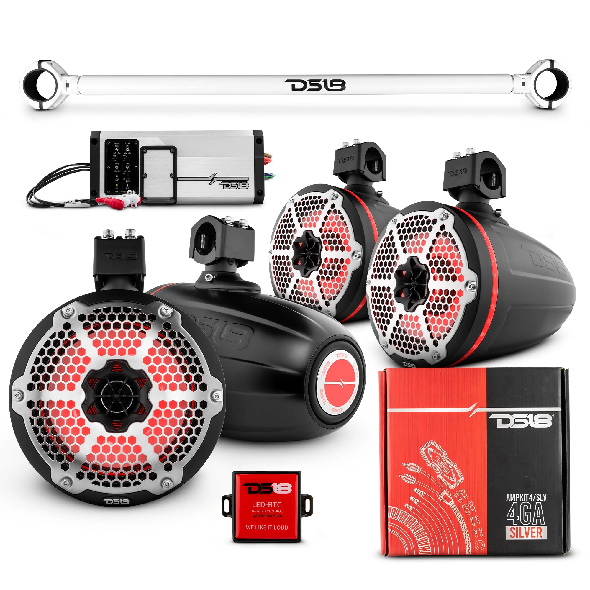 JK-TUBE 4x 8" Marine Towers Speakers with RGB LED Lights, 4-Channel Marine Amplifier and AMPKIT for Jeep JK/JKU - Image 5