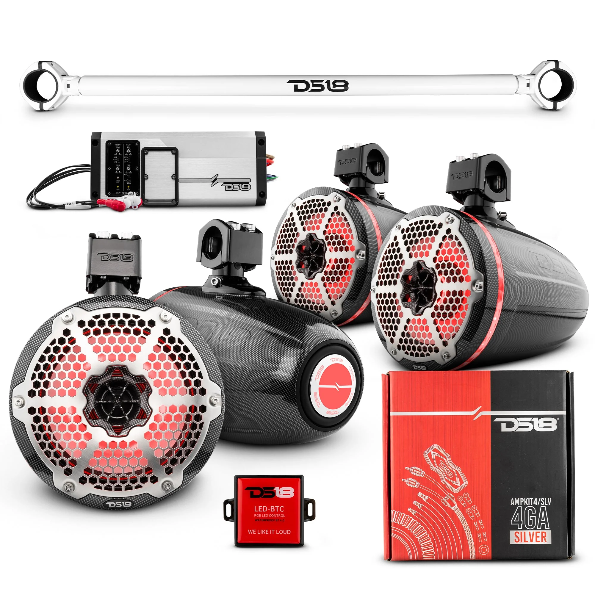 JK-TUBE 4x 8" Marine Towers Speakers with RGB LED Lights, 4-Channel Marine Amplifier and AMPKIT for Jeep JK/JKU - Image 6