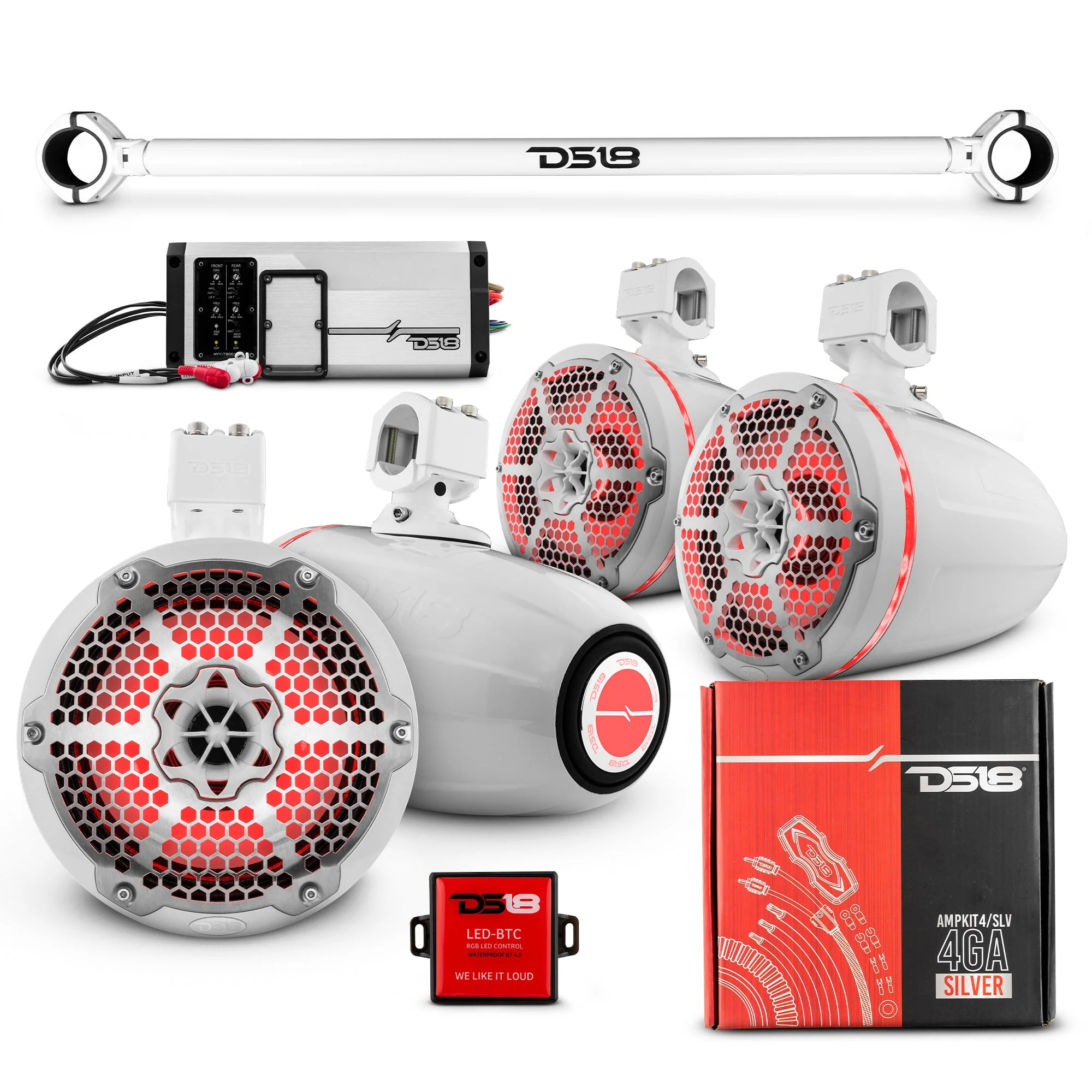 JK-TUBE 4x 8" Marine Towers Speakers with RGB LED Lights, 4-Channel Marine Amplifier and AMPKIT for Jeep JK/JKU - Image 7