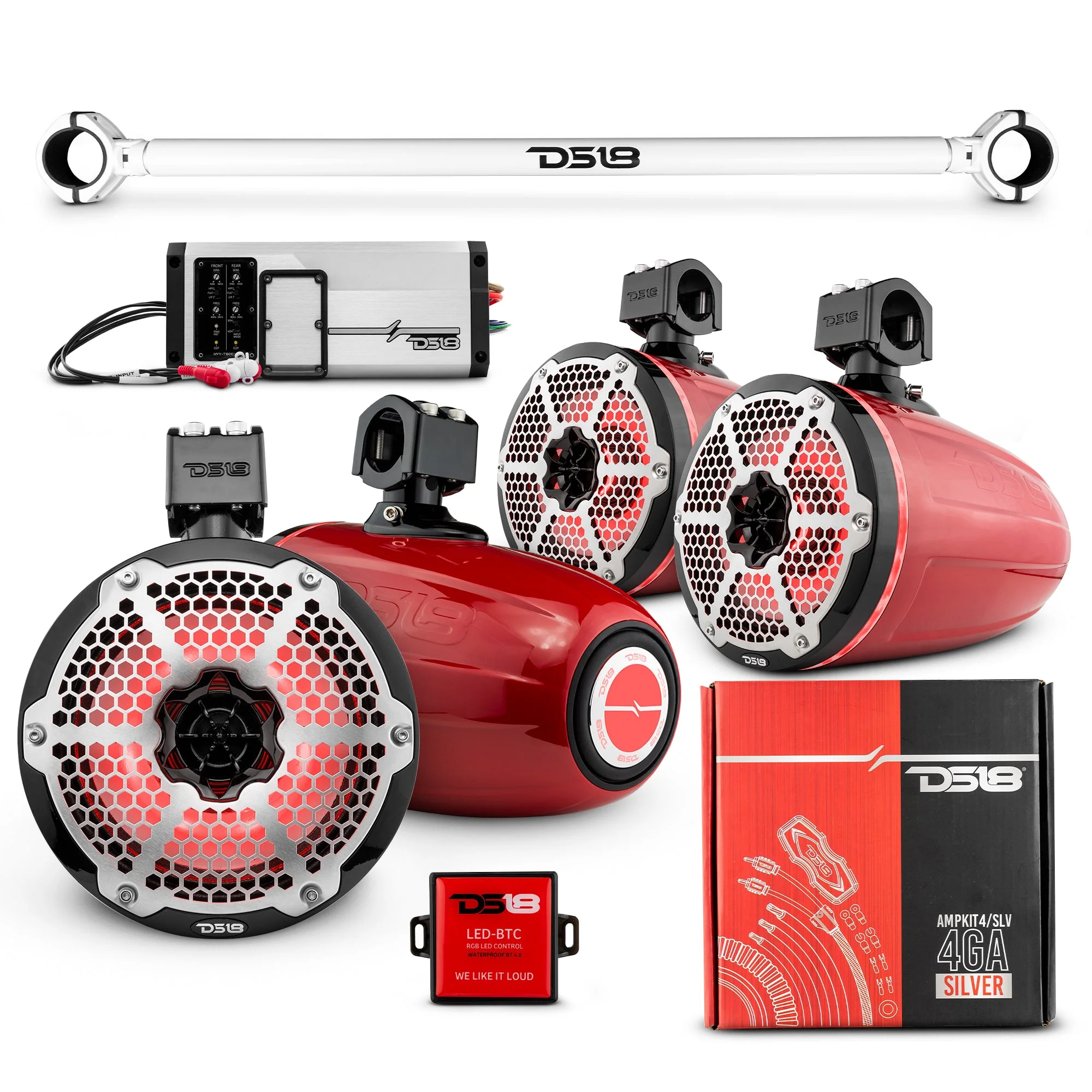 JK-TUBE 4x 8" Marine Towers Speakers with RGB LED Lights, 4-Channel Marine Amplifier and AMPKIT for Jeep JK/JKU - Image 8