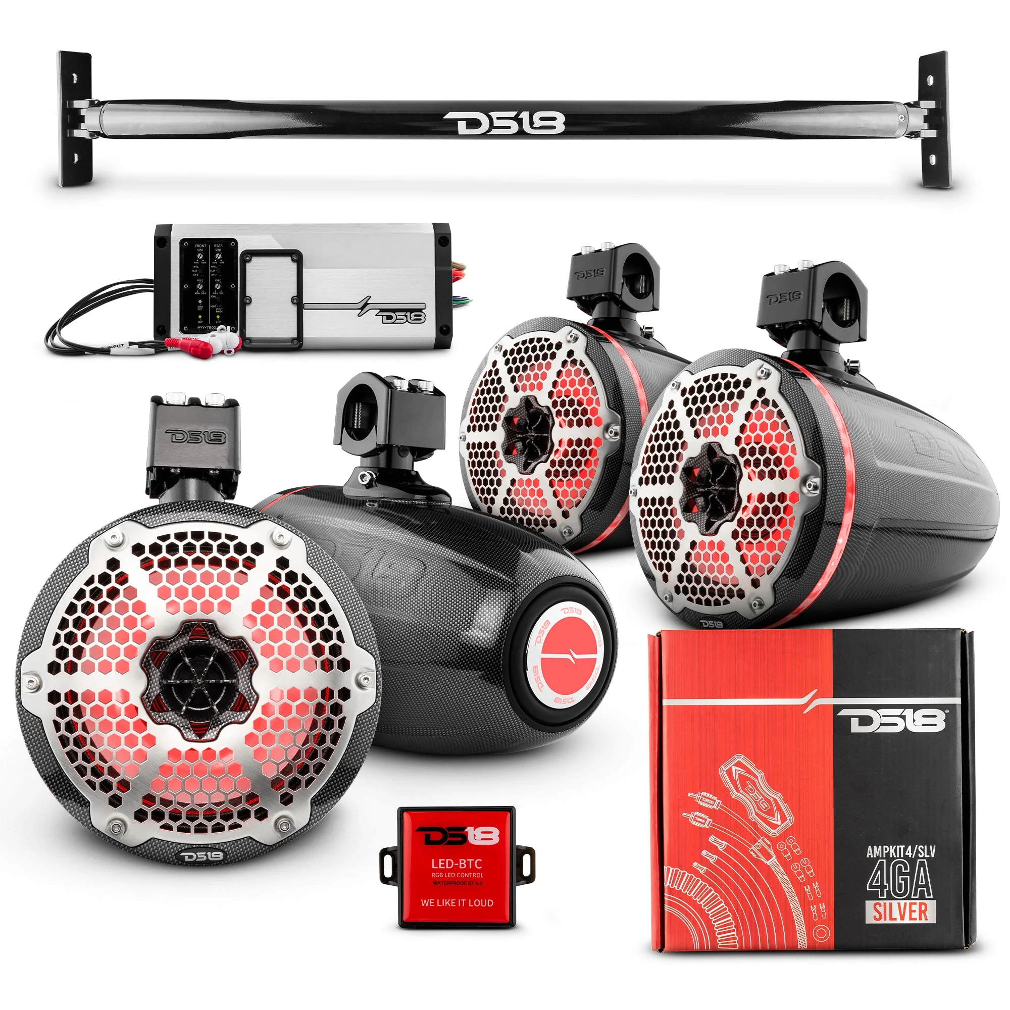 JL-TUBE 4x 8" Marine Towers Speakers with RGB LED Lights, 4-Channel Marine Amplifier and AMPKIT for Jeep JL - Image 2