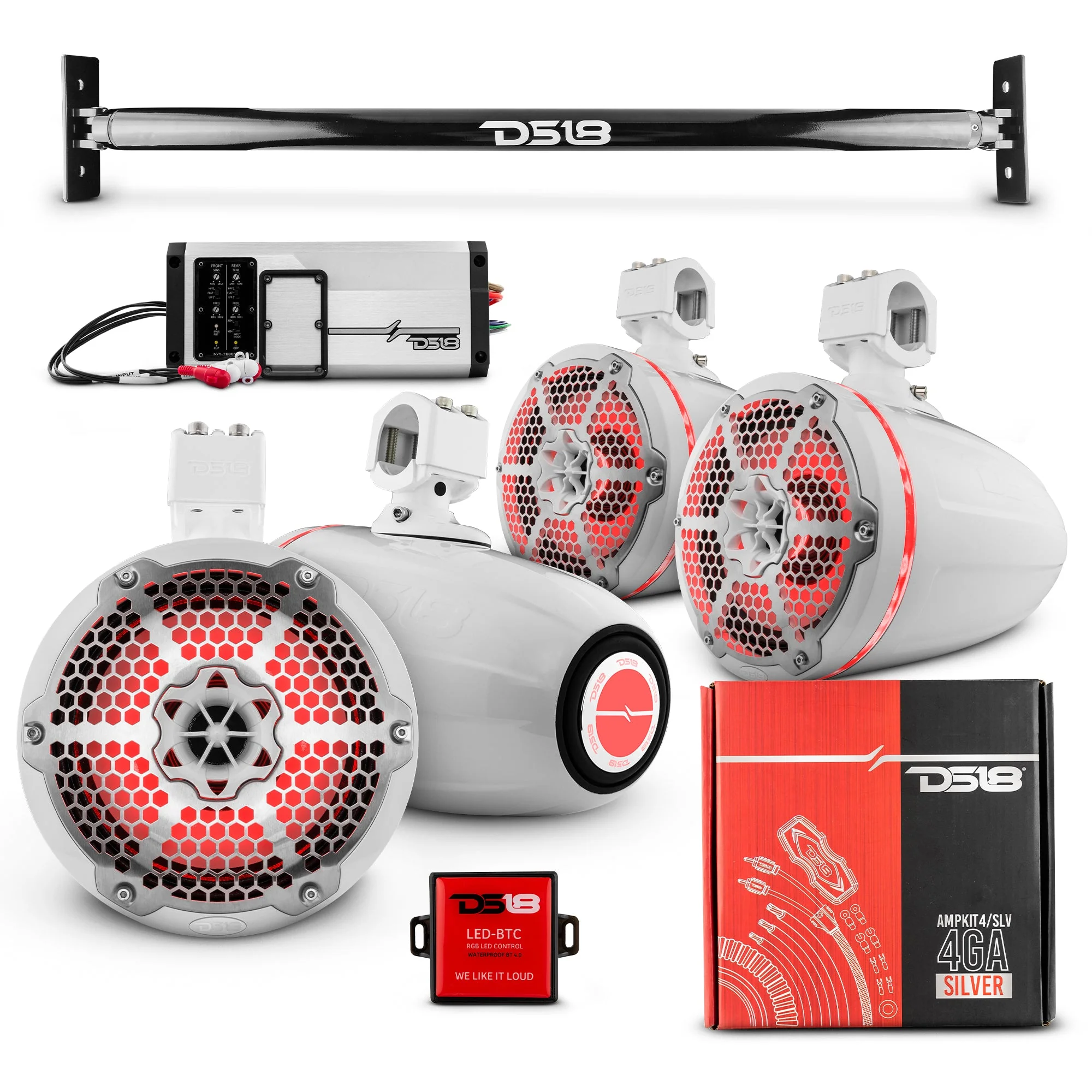 JL-TUBE 4x 8" Marine Towers Speakers with RGB LED Lights, 4-Channel Marine Amplifier and AMPKIT for Jeep JL - Image 3