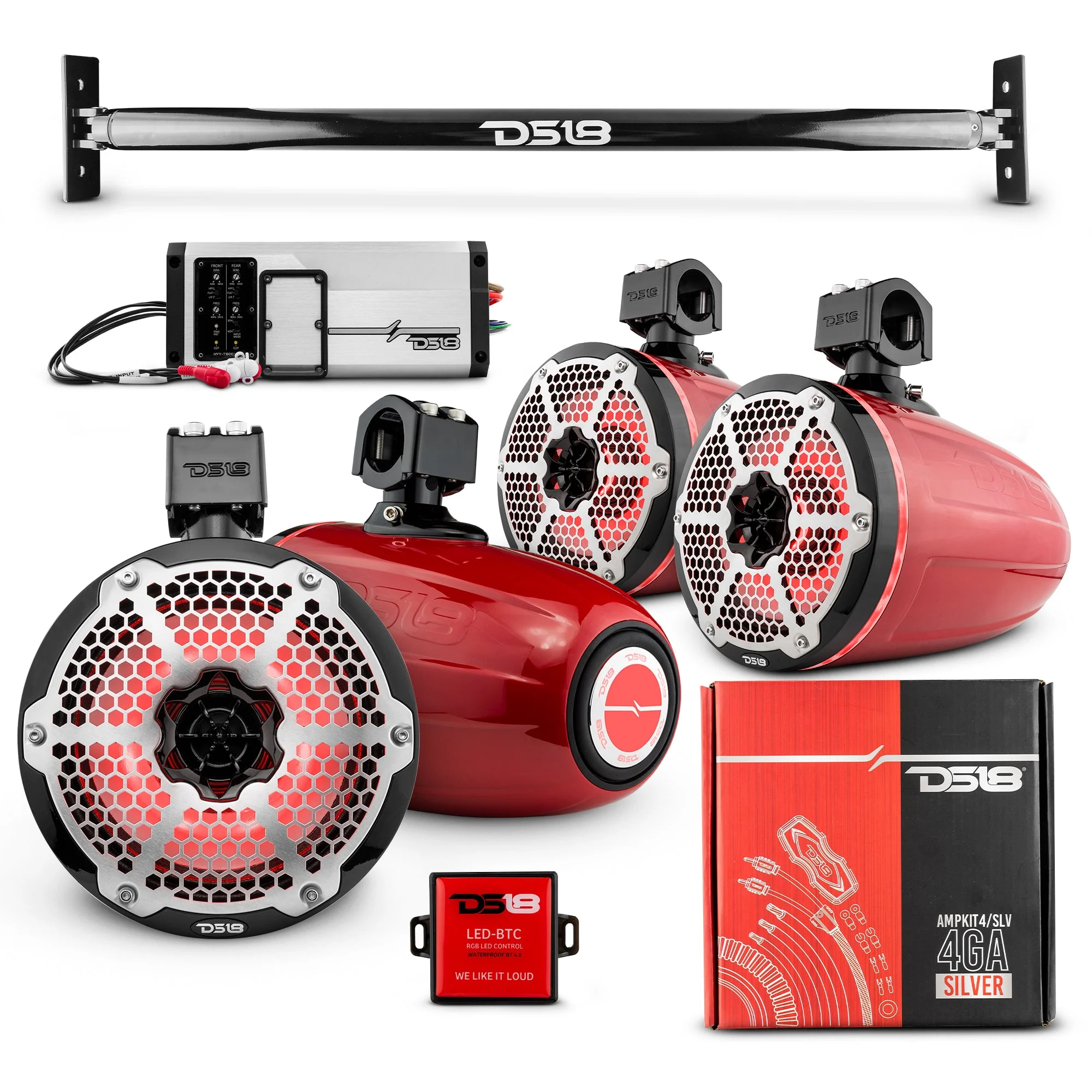 JL-TUBE 4x 8" Marine Towers Speakers with RGB LED Lights, 4-Channel Marine Amplifier and AMPKIT for Jeep JL - Image 4