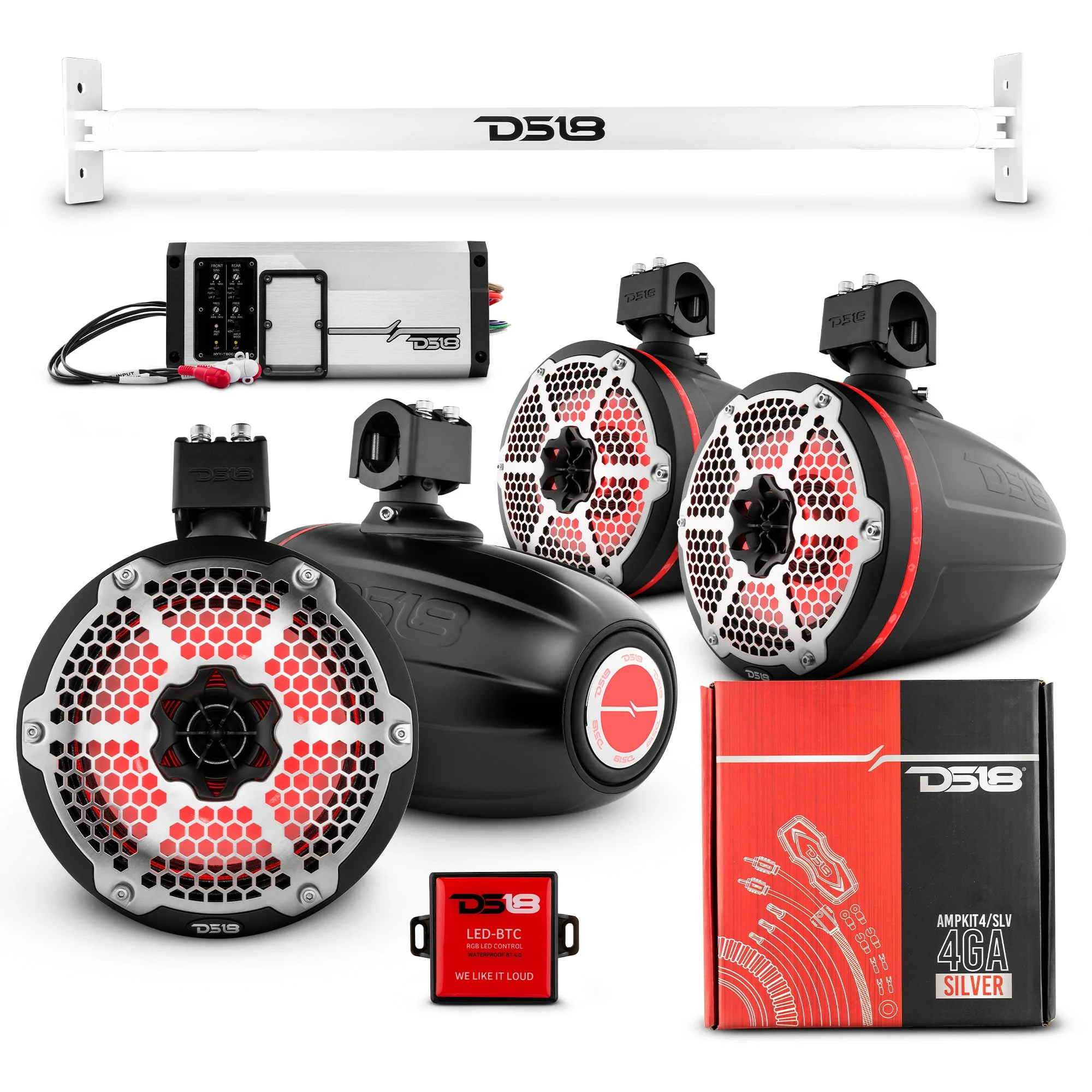 JL-TUBE 4x 8" Marine Towers Speakers with RGB LED Lights, 4-Channel Marine Amplifier and AMPKIT for Jeep JL - Image 5