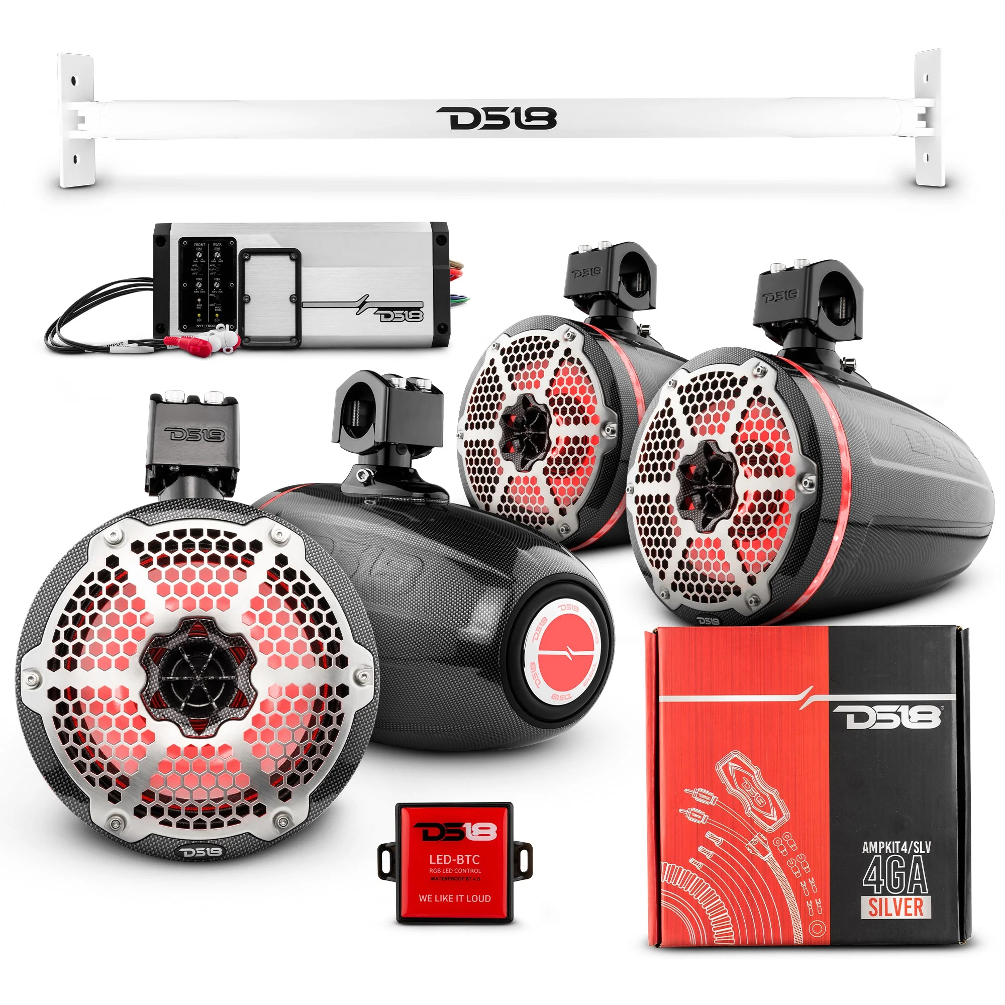 JL-TUBE 4x 8" Marine Towers Speakers with RGB LED Lights, 4-Channel Marine Amplifier and AMPKIT for Jeep JL - Image 6