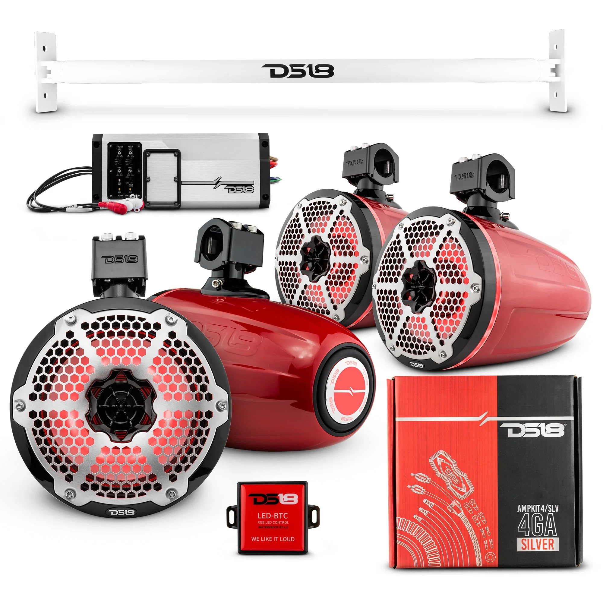 JL-TUBE 4x 8" Marine Towers Speakers with RGB LED Lights, 4-Channel Marine Amplifier and AMPKIT for Jeep JL - Image 8