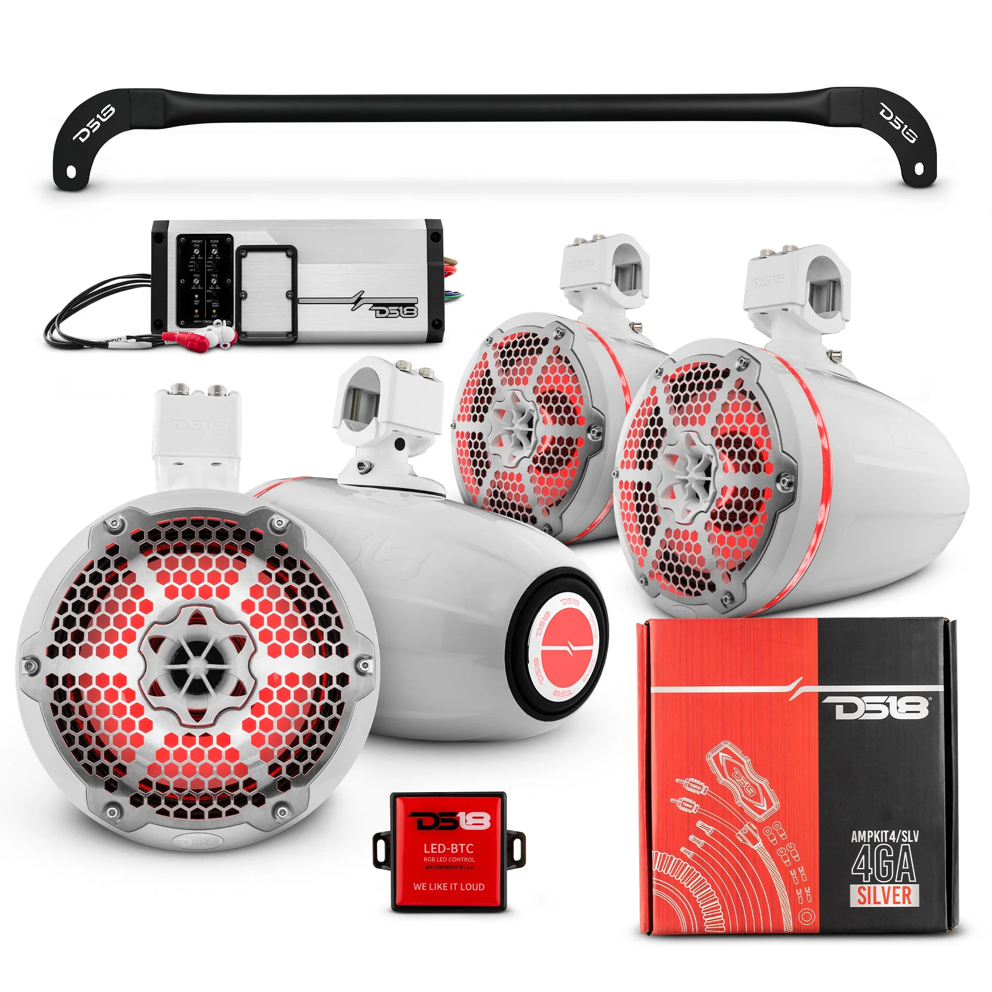 JL-TUBESOFT 4x 8" Marine Towers Speakers with RGB LED Lights, 4-Channel Marine Amplifier and AMPKIT for JLU Soft Top - Image 3