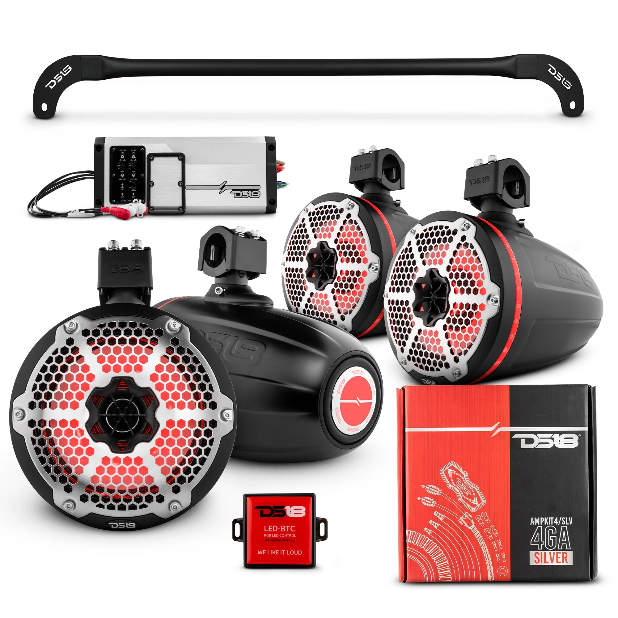 JL-TUBESOFT 4x 8" Marine Towers Speakers with RGB LED Lights, 4-Channel Marine Amplifier and AMPKIT for JLU Soft Top - Image 4