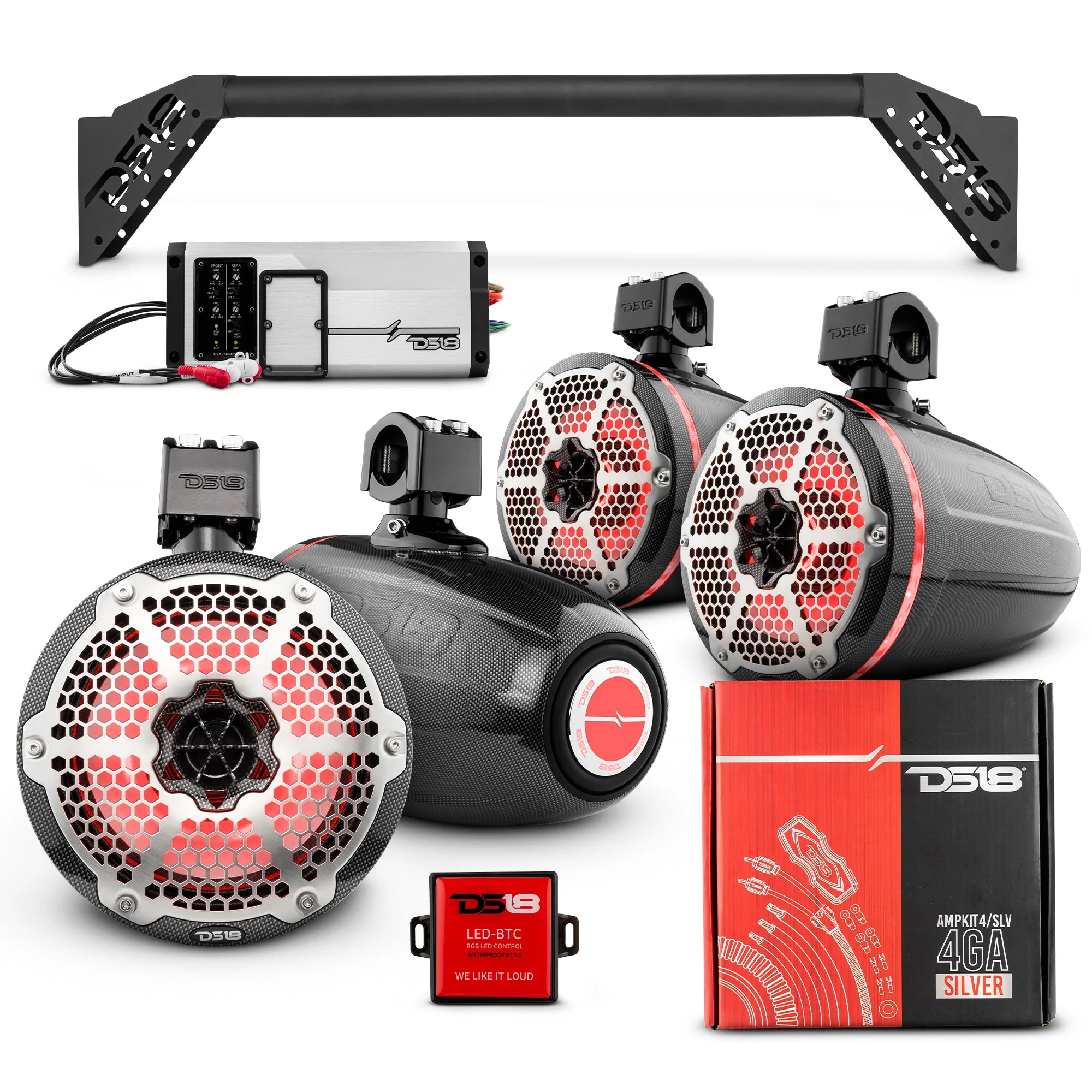 JL-TUBEUP 4x 8" Marine Towers Speakers with RGB LED Lights, 4-Channel Marine Amplifier and AMPKIT for Jeep JLU - Image 2