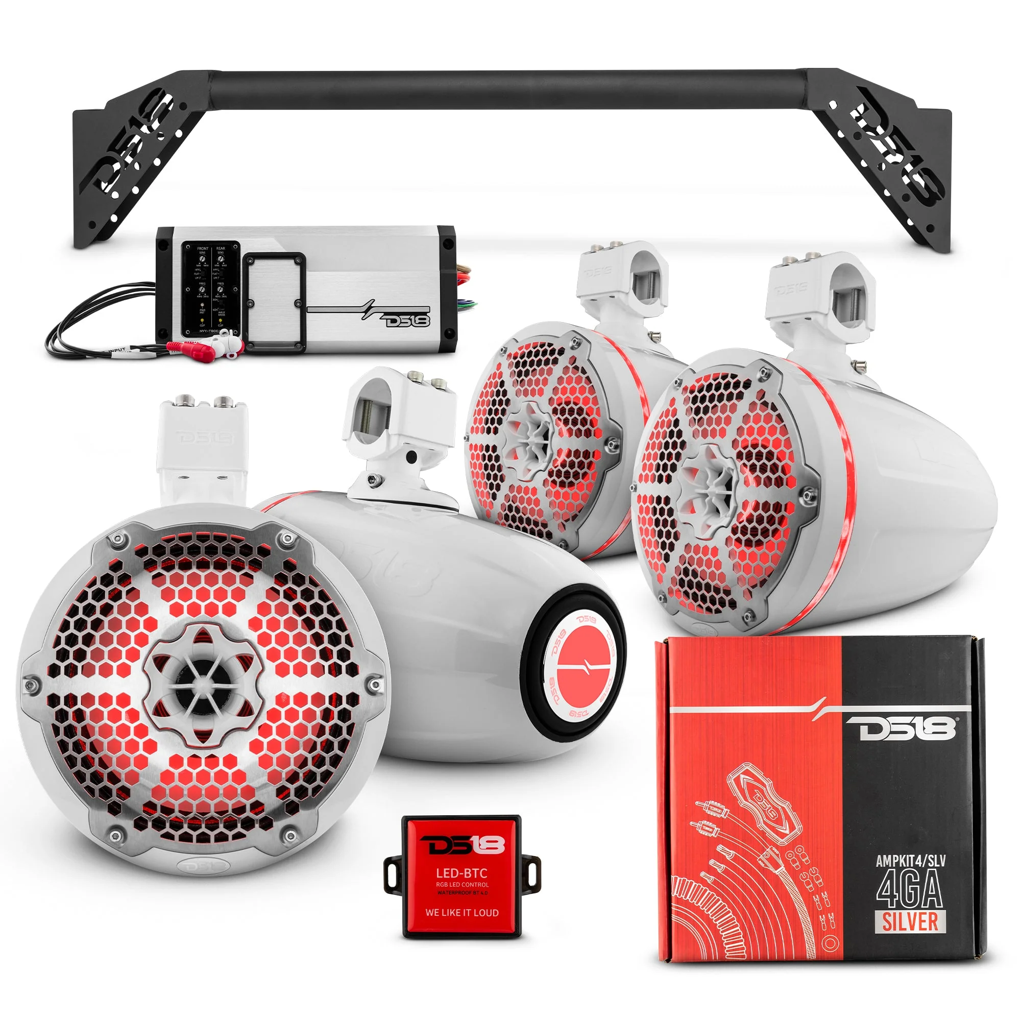 JL-TUBEUP 4x 8" Marine Towers Speakers with RGB LED Lights, 4-Channel Marine Amplifier and AMPKIT for Jeep JLU - Image 3