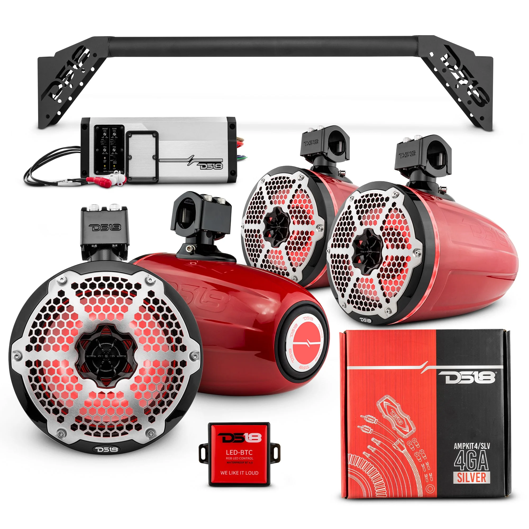 JL-TUBEUP 4x 8" Marine Towers Speakers with RGB LED Lights, 4-Channel Marine Amplifier and AMPKIT for Jeep JLU - Image 4