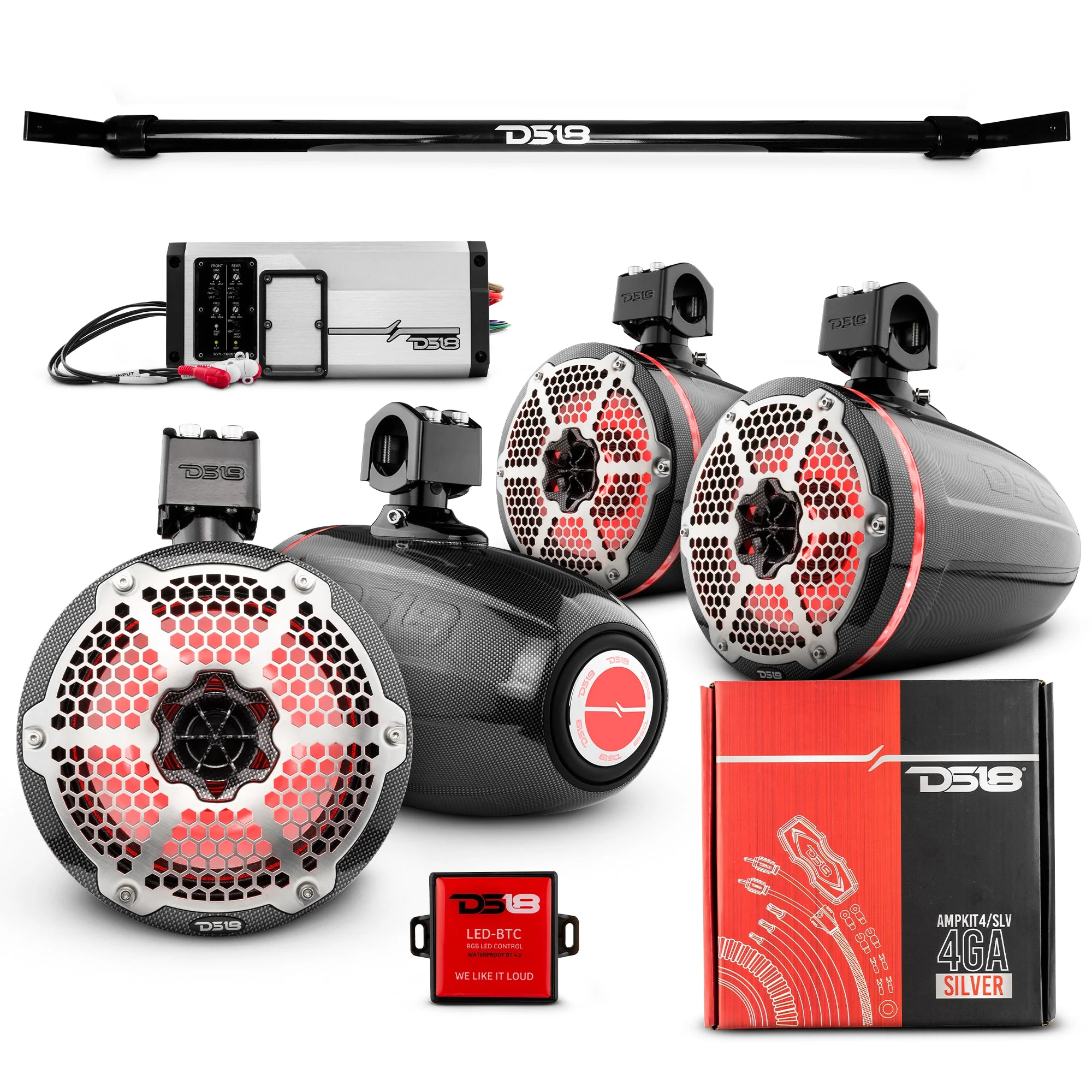 JT-TUBE 4x 8" Marine Towers Speakers with RGB LED Lights, 4-Channel Marine Amplifier and AMPKIT for Jeep JT Gladiator - Image 2