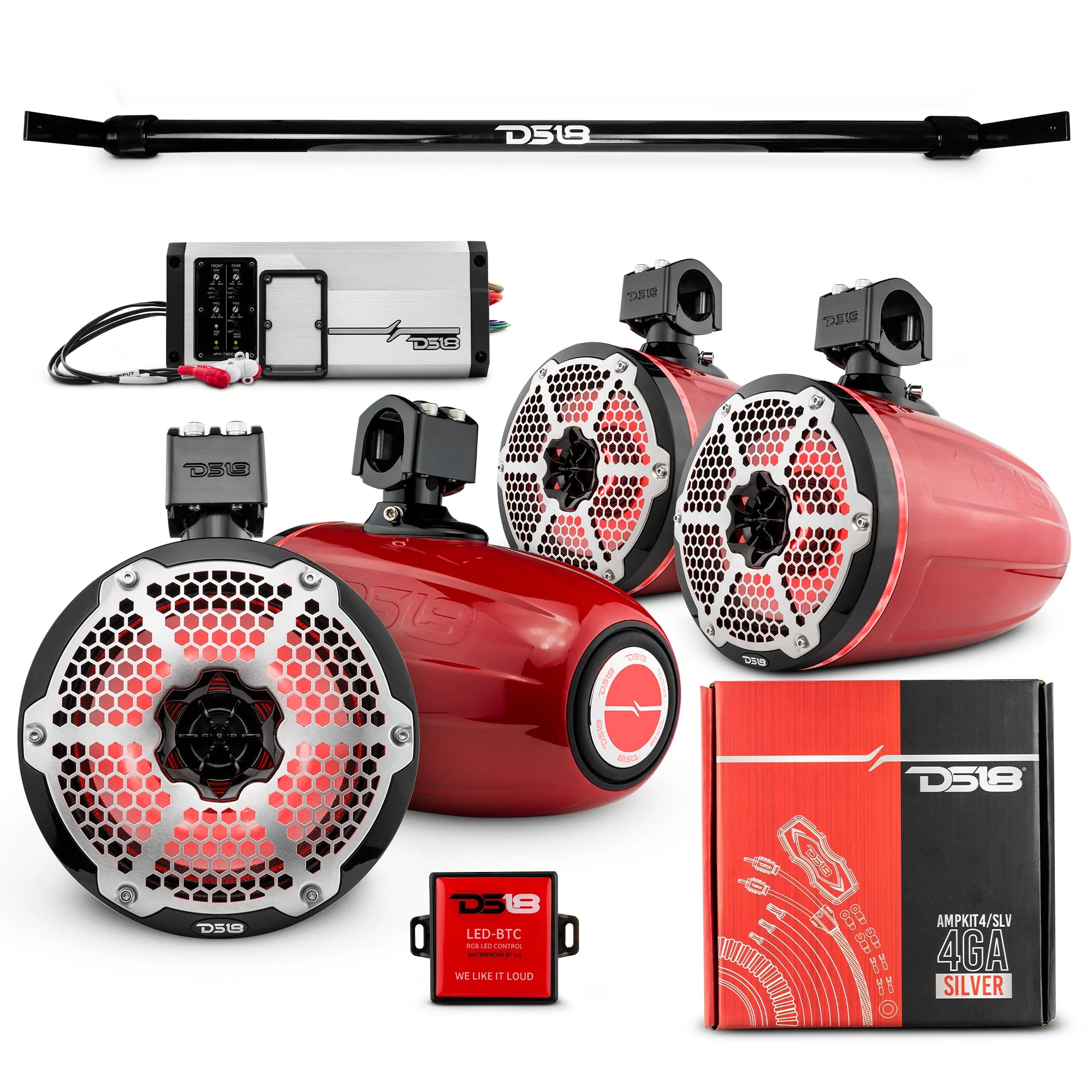 JT-TUBE 4x 8" Marine Towers Speakers with RGB LED Lights, 4-Channel Marine Amplifier and AMPKIT for Jeep JT Gladiator - Image 4