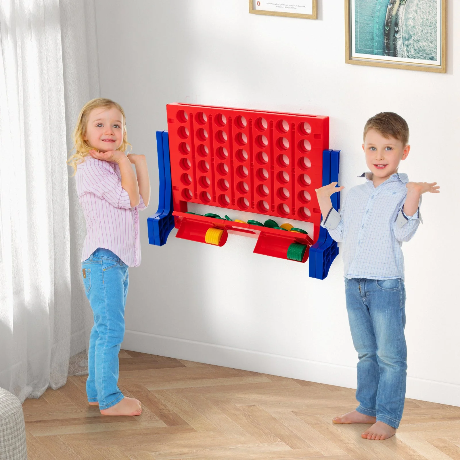 Jumbo 4-to-Score Connect Game Set with Carrying Bag and 42 Coins-Blue - Image 5