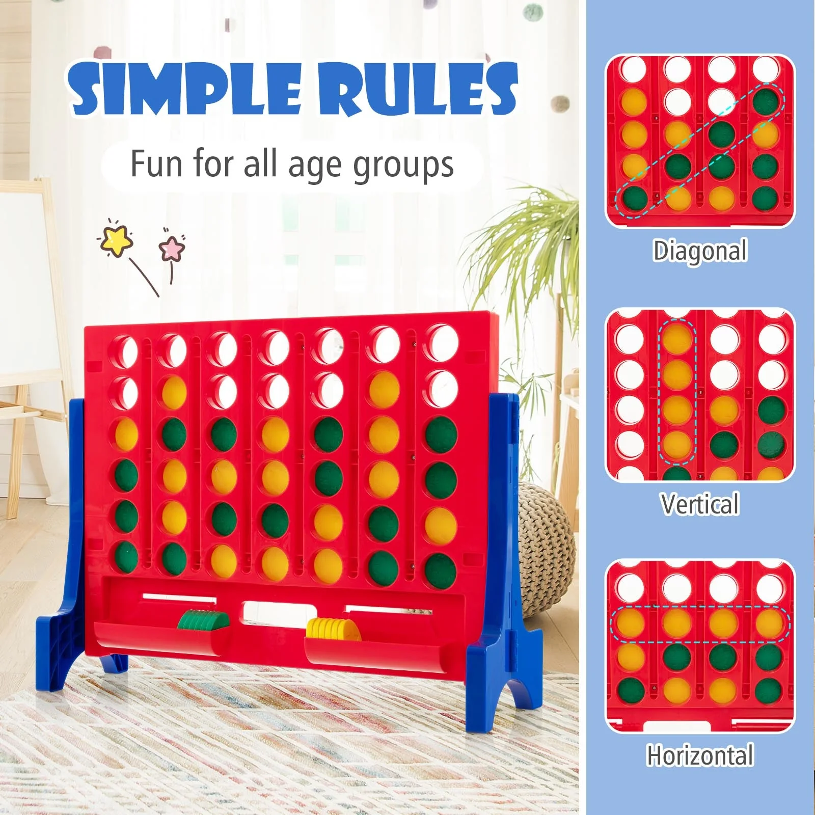 Jumbo 4-to-Score Connect Game Set with Carrying Bag and 42 Coins-Blue - Image 7
