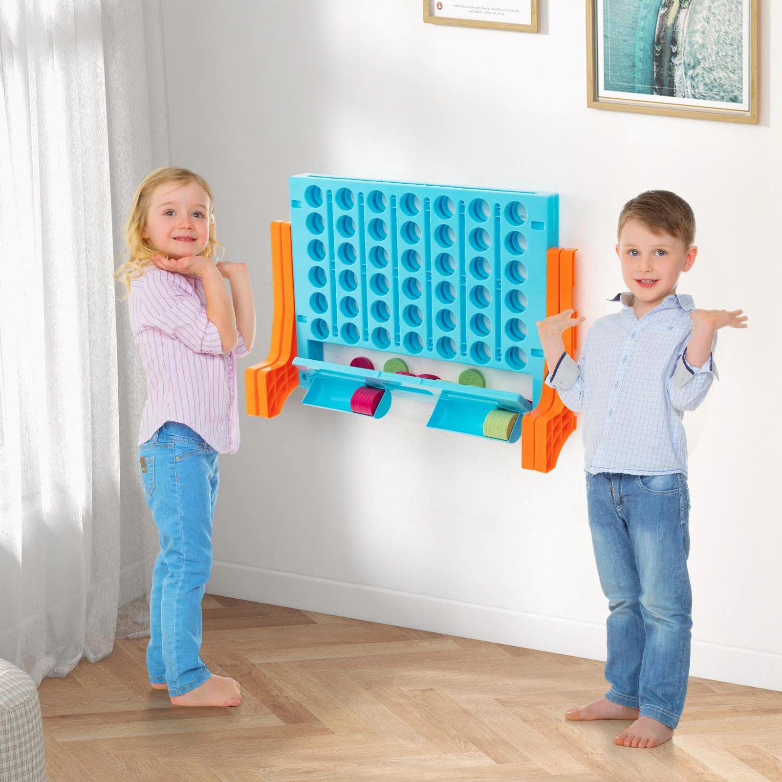 Jumbo 4-to-Score Connect Game Set with Carrying Bag and 42 Coins-Orange - Image 2