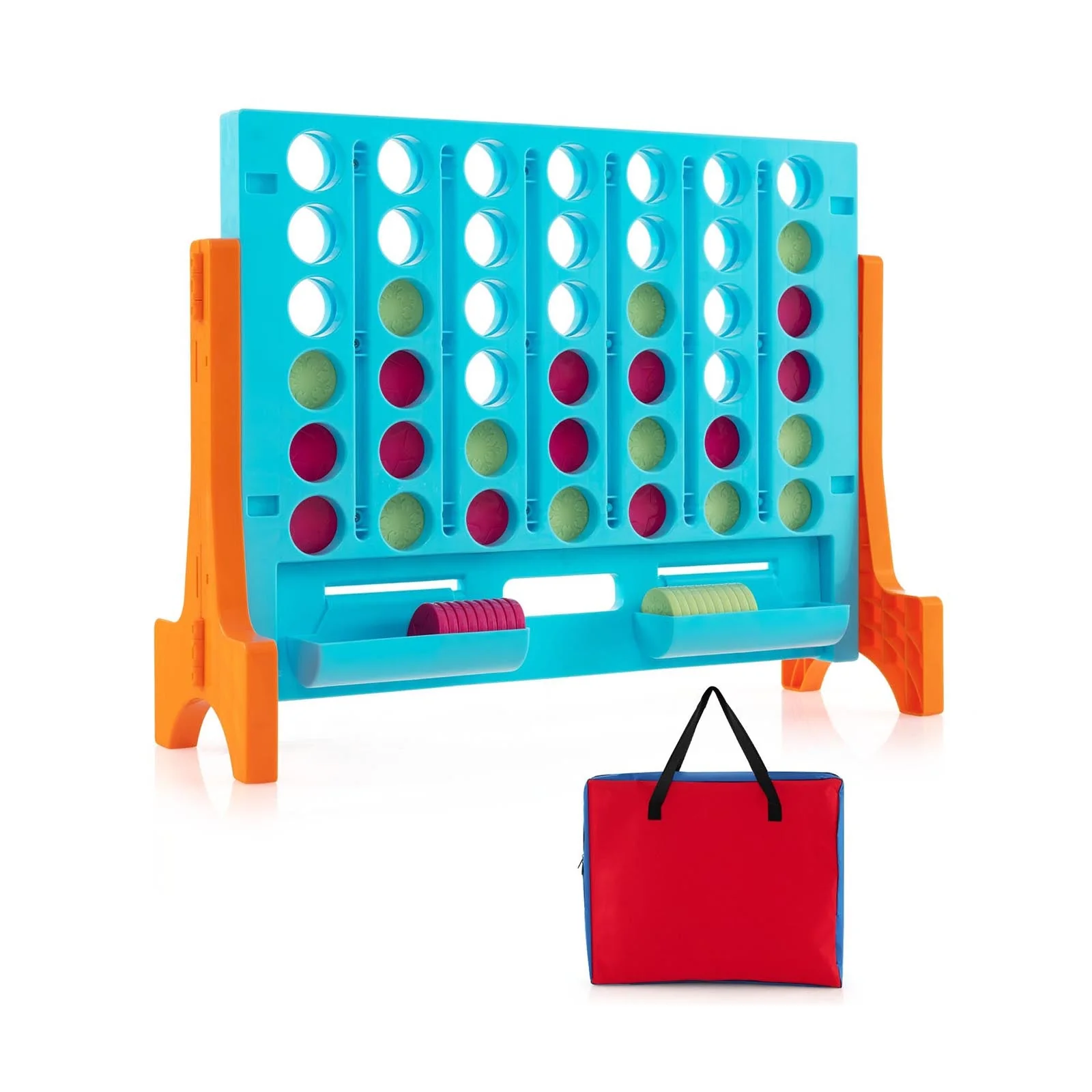 Jumbo 4-to-Score Connect Game Set with Carrying Bag and 42 Coins-Orange - Image 3