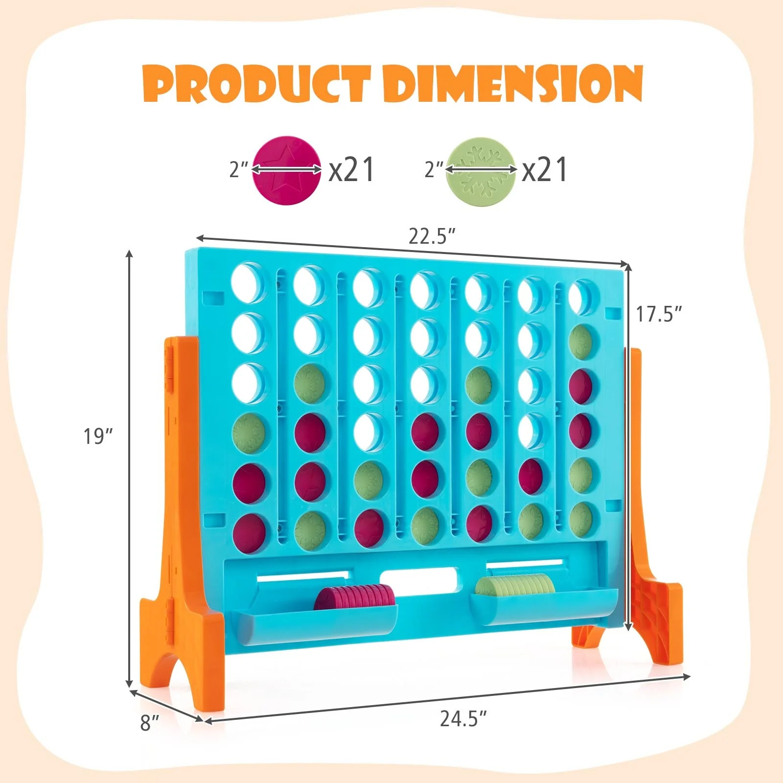 Jumbo 4-to-Score Connect Game Set with Carrying Bag and 42 Coins-Orange - Image 4