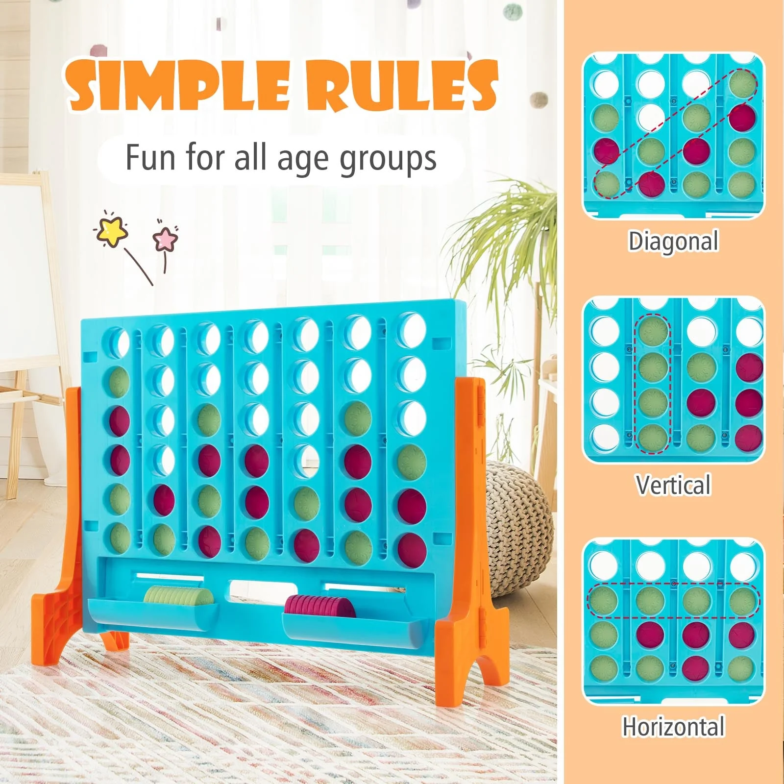 Jumbo 4-to-Score Connect Game Set with Carrying Bag and 42 Coins-Orange - Image 7