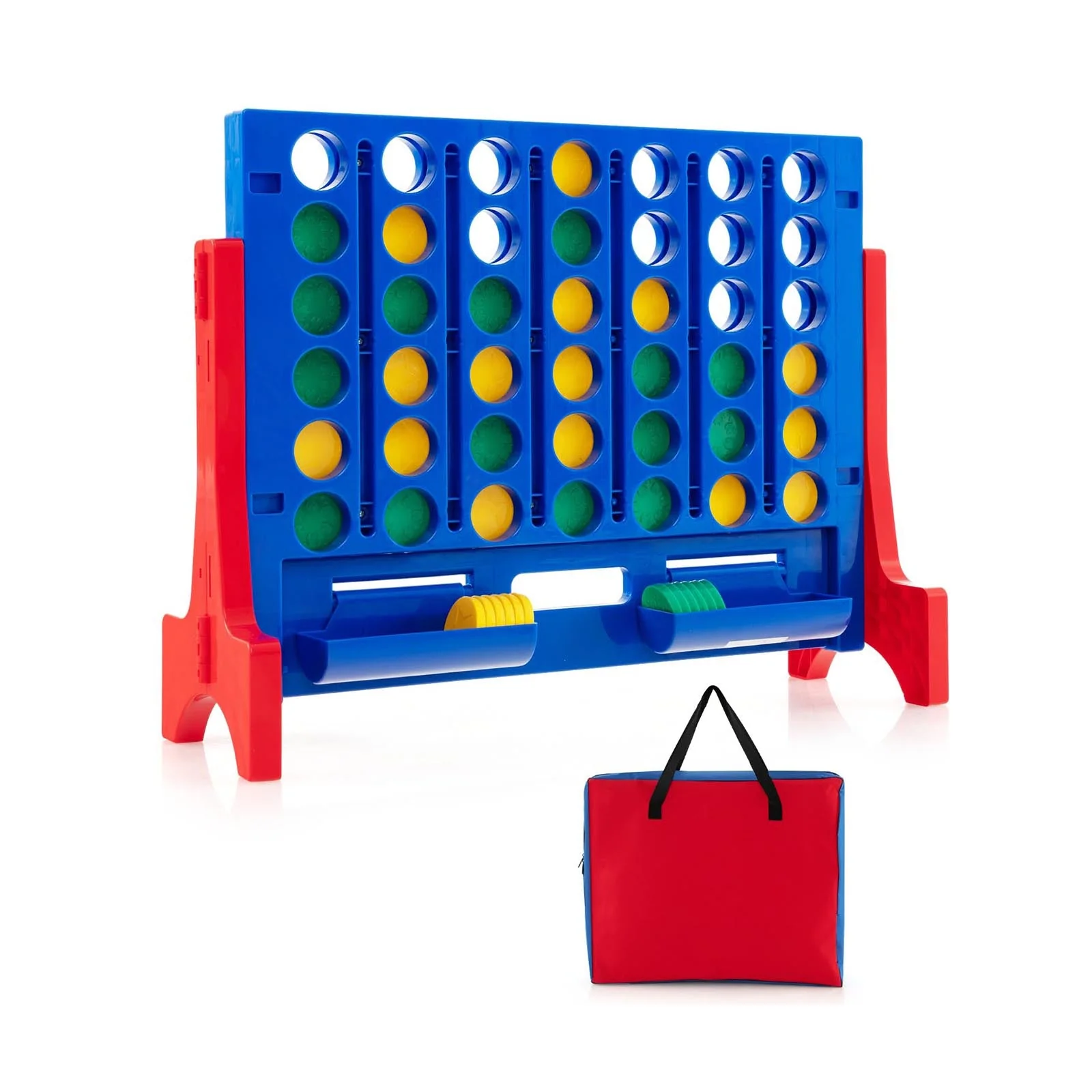 Jumbo 4-to-Score Connect Game Set with Carrying Bag and 42 Coins-Red - Image 3