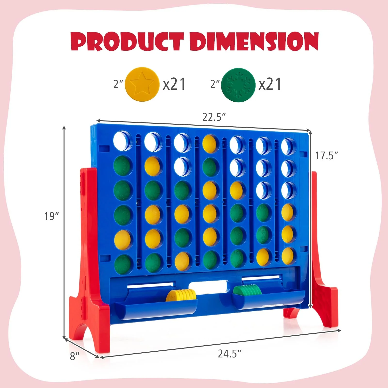 Jumbo 4-to-Score Connect Game Set with Carrying Bag and 42 Coins-Red - Image 4