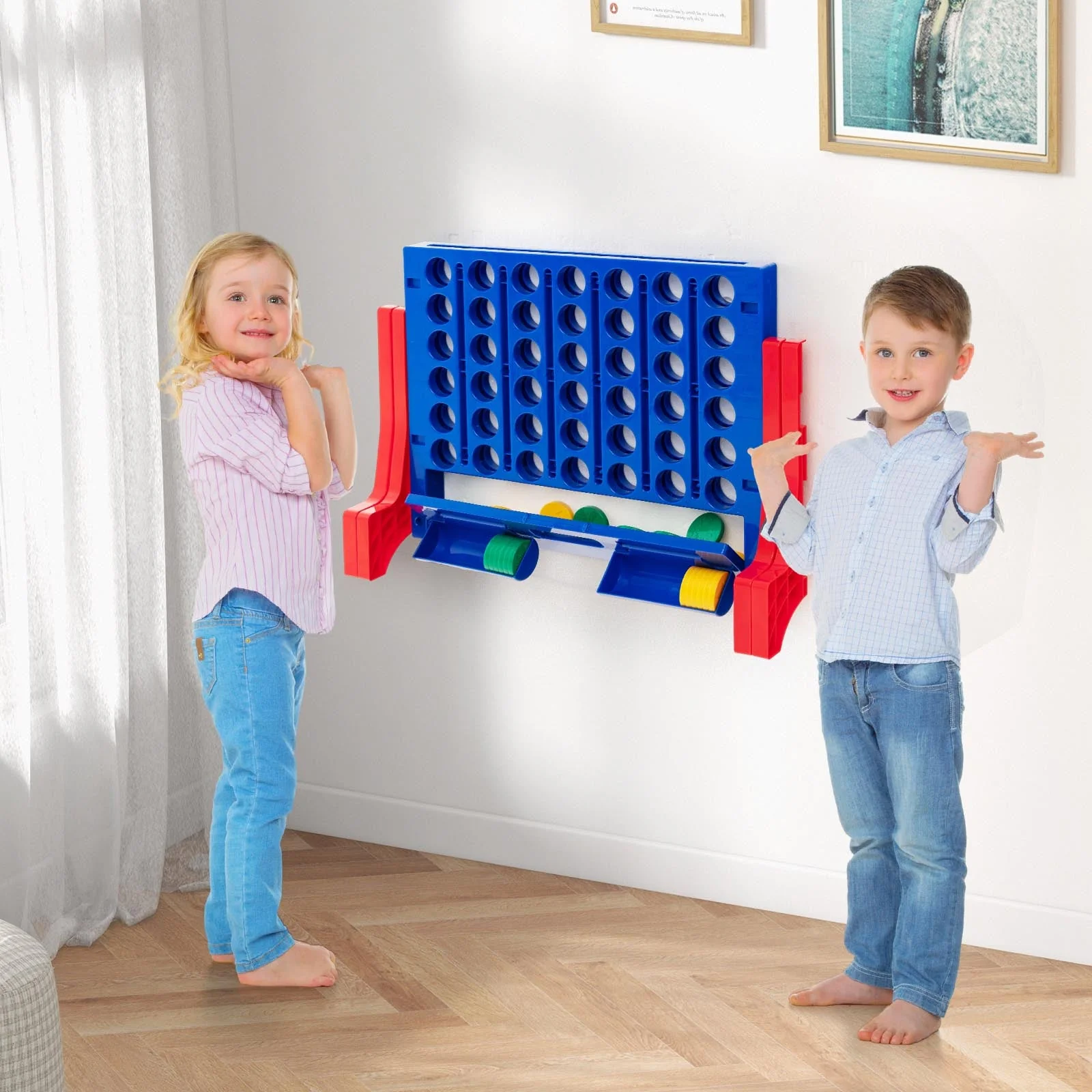 Jumbo 4-to-Score Connect Game Set with Carrying Bag and 42 Coins-Red - Image 5