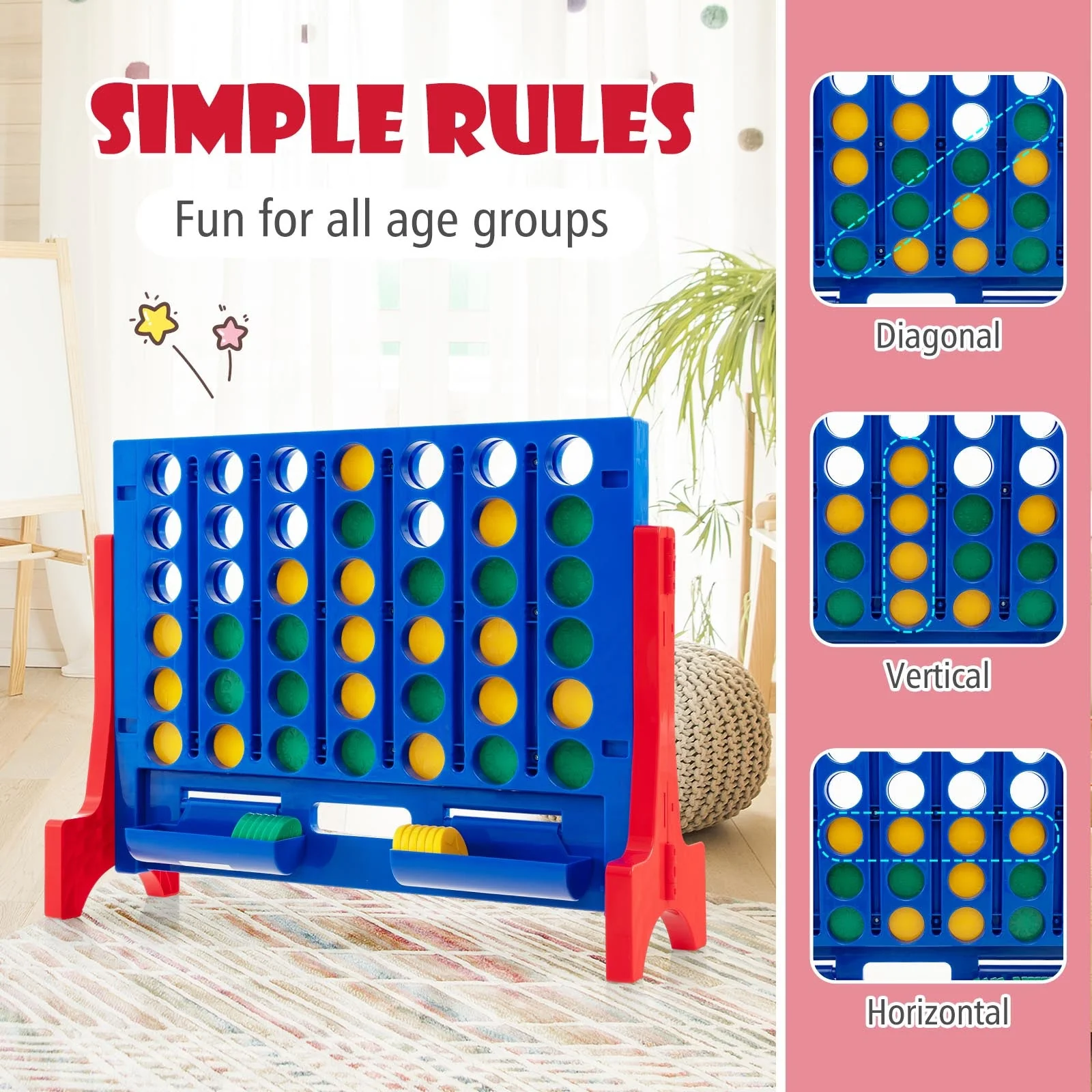 Jumbo 4-to-Score Connect Game Set with Carrying Bag and 42 Coins-Red - Image 7