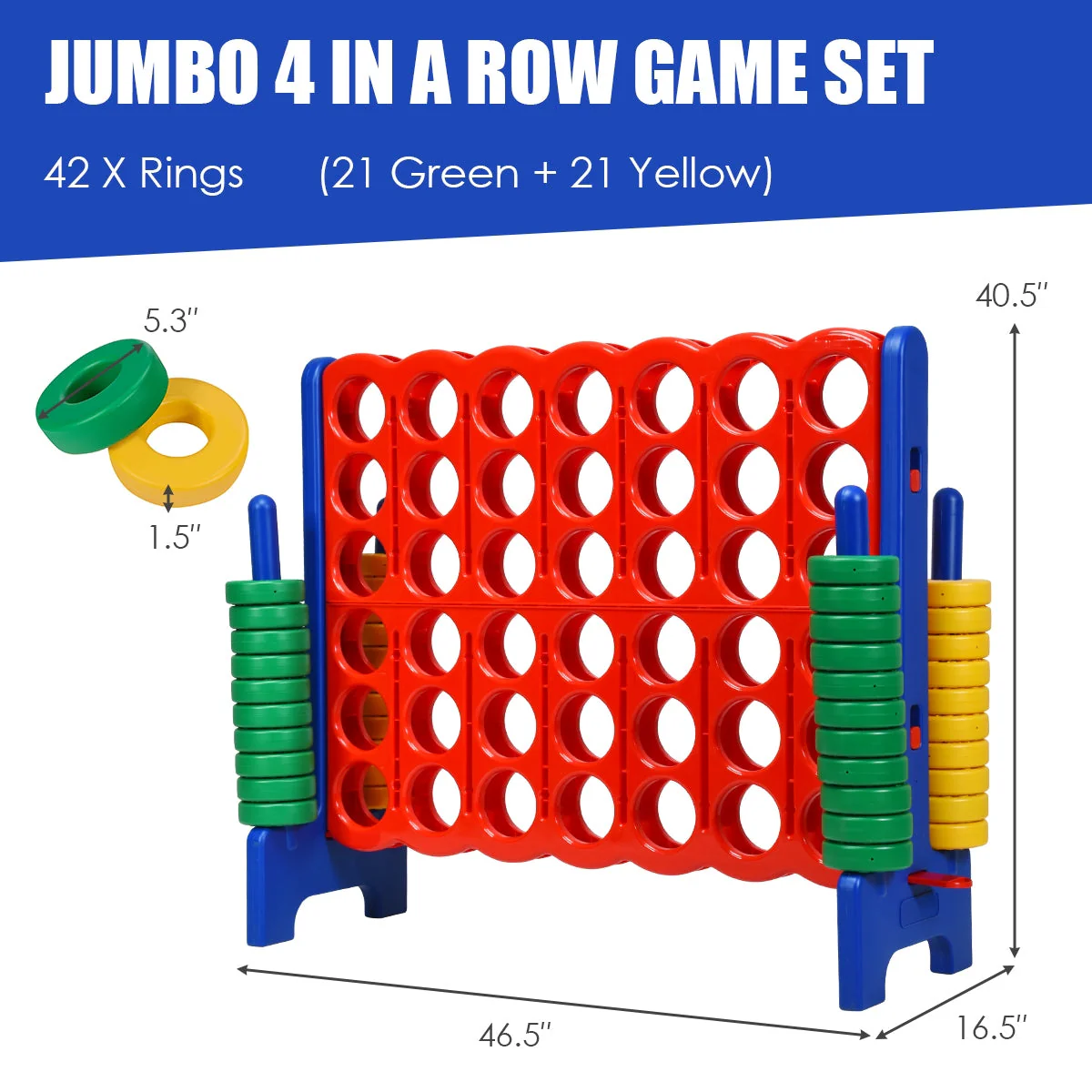 Jumbo 4-to-Score Giant Game Set with 42 Jumbo Rings and Quick-Release Slider-Blue - Image 5