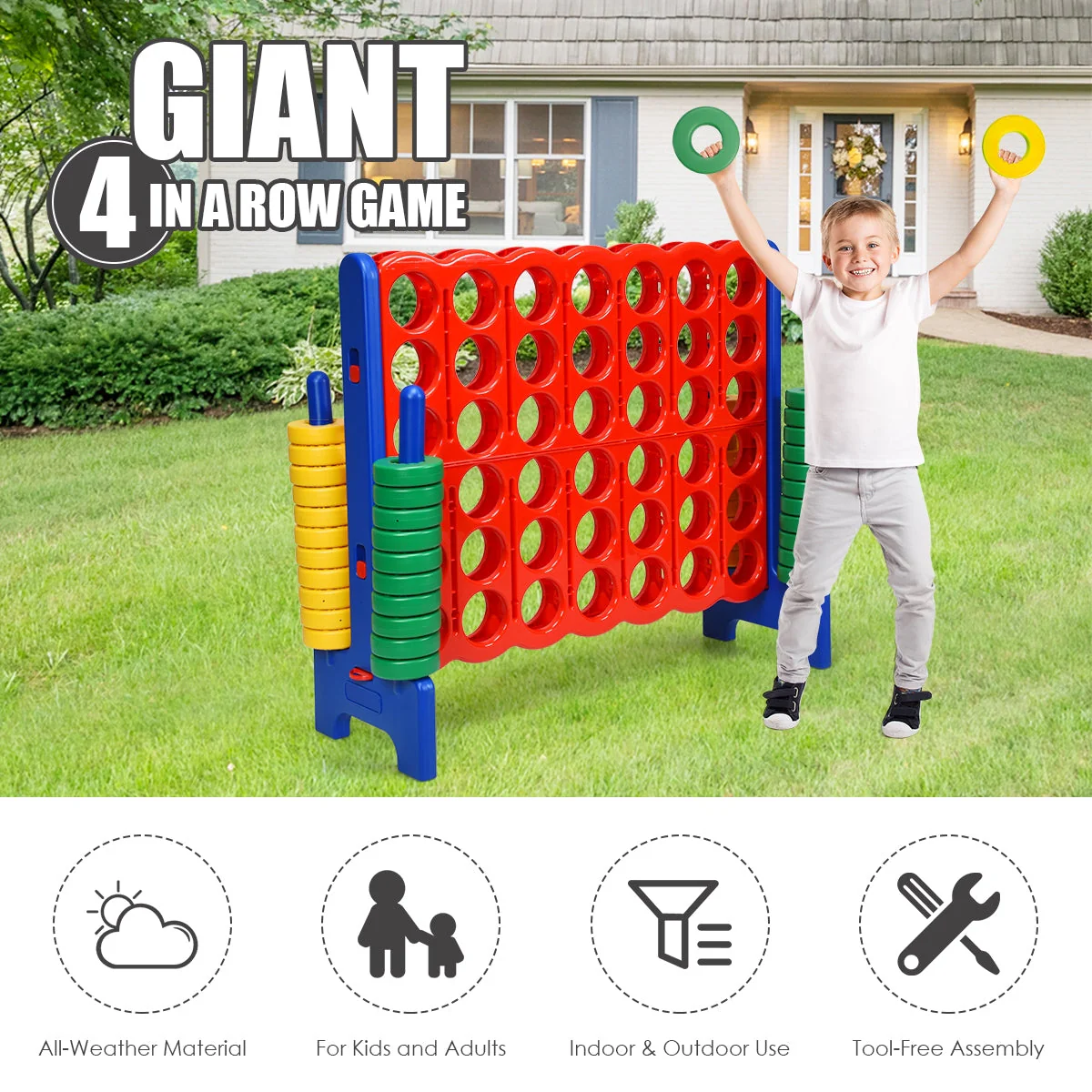 Jumbo 4-to-Score Giant Game Set with 42 Jumbo Rings and Quick-Release Slider-Blue - Image 7