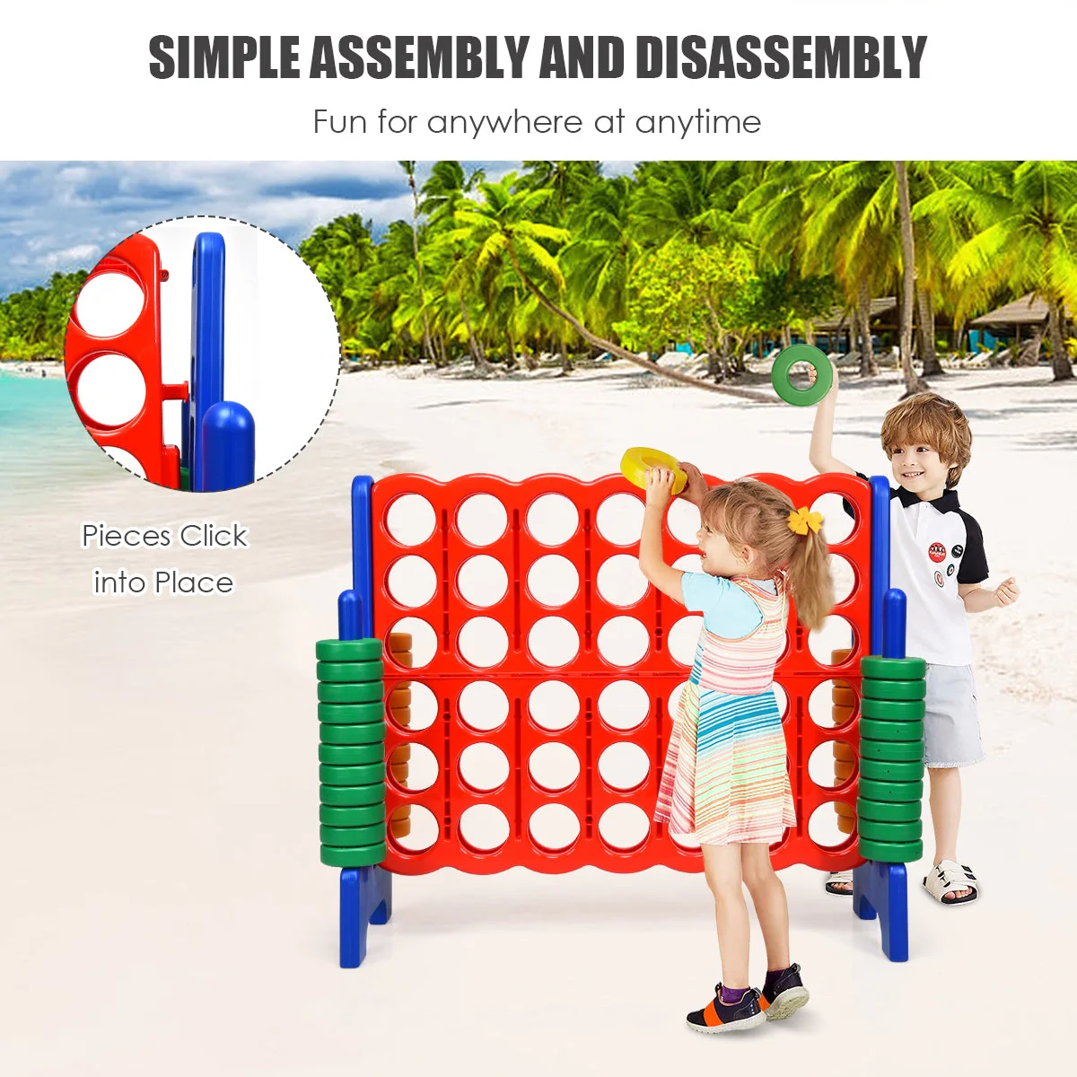 Jumbo 4-to-Score Giant Game Set with 42 Jumbo Rings and Quick-Release Slider-Blue - Image 8