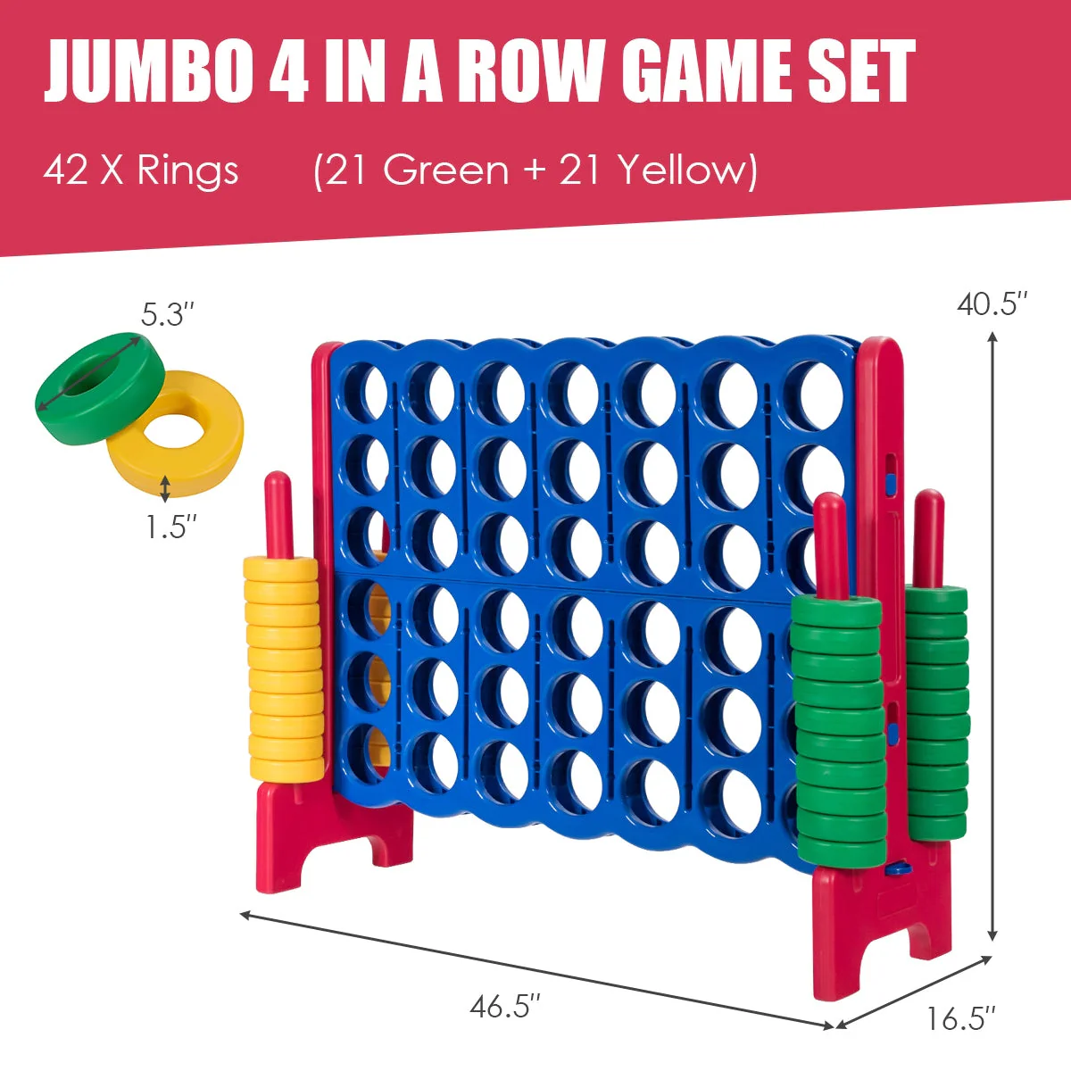 Jumbo 4-to-Score Giant Game Set with 42 Jumbo Rings and Quick-Release Slider-Red - Image 5