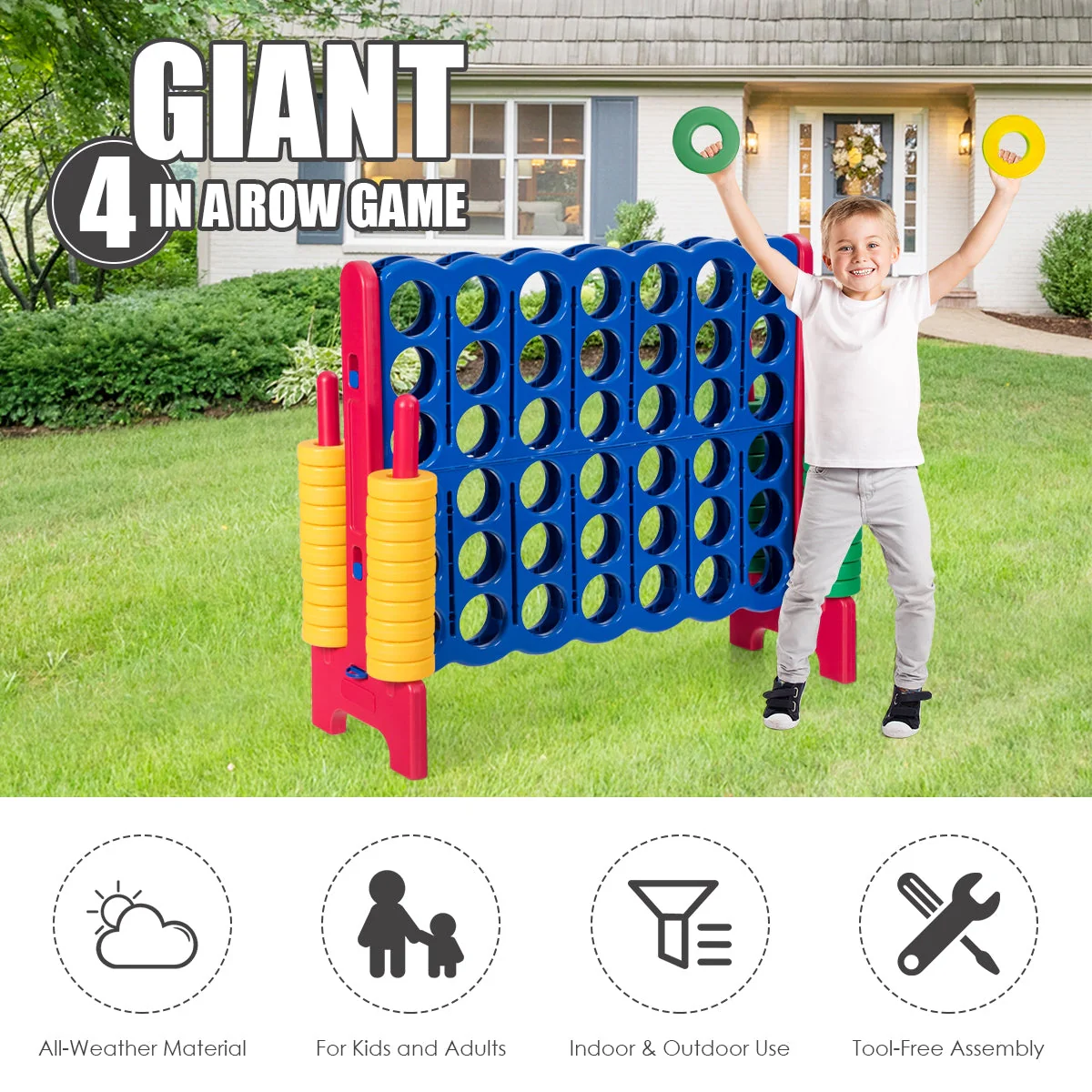 Jumbo 4-to-Score Giant Game Set with 42 Jumbo Rings and Quick-Release Slider-Red - Image 6