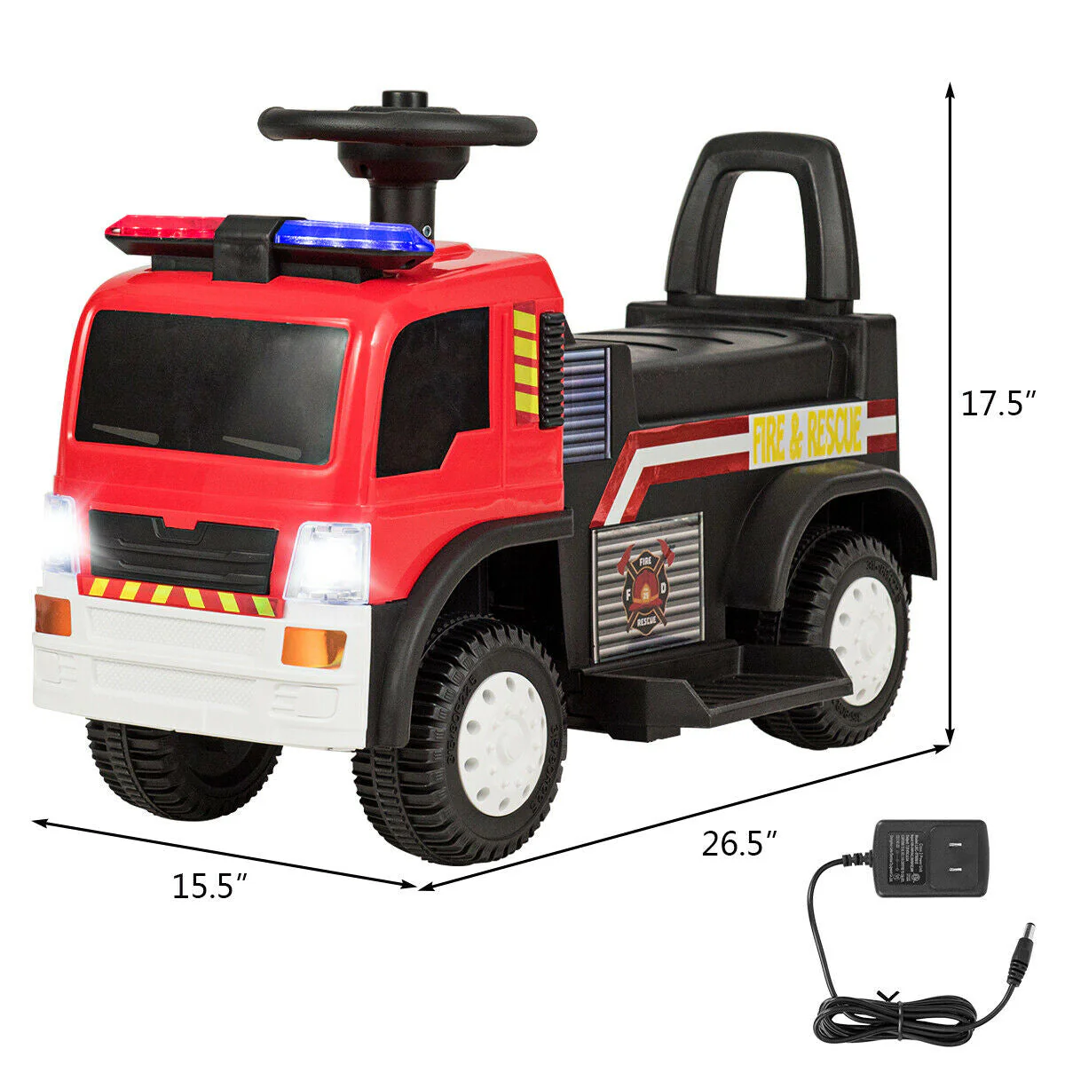 Kids 6V Battery Powered Electric Ride On Fire Truck - Image 3