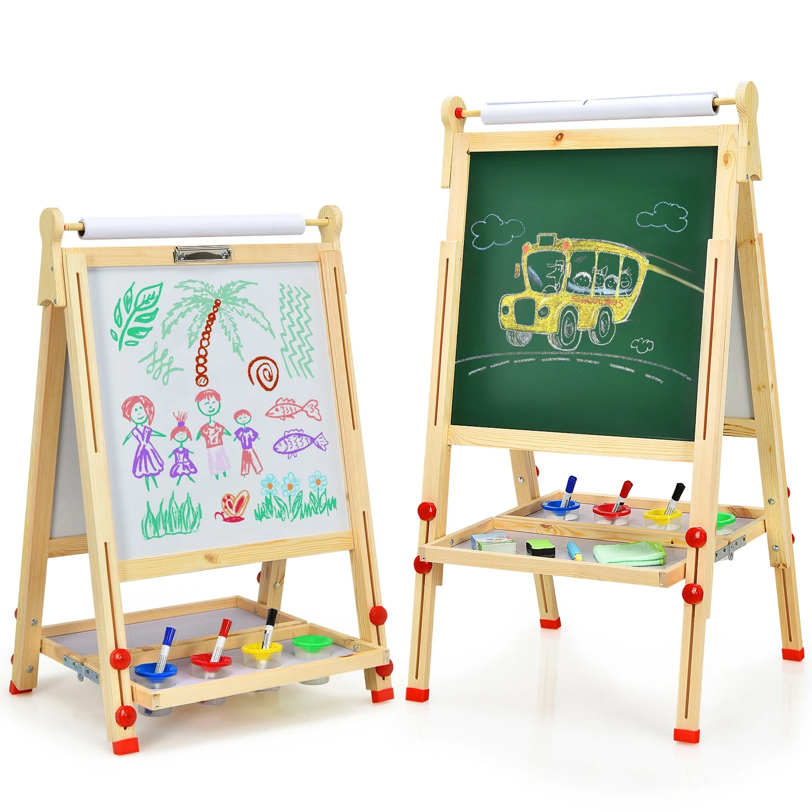 Kids Art Easel with Paper Roll Double-Sided Regulable Drawing Easel Plank - Image 3