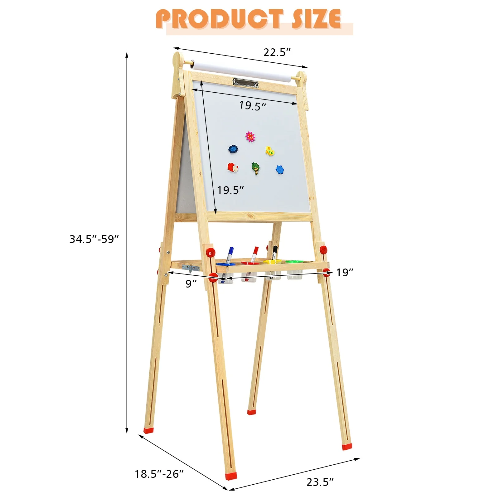 Kids Art Easel with Paper Roll Double-Sided Regulable Drawing Easel Plank - Image 5