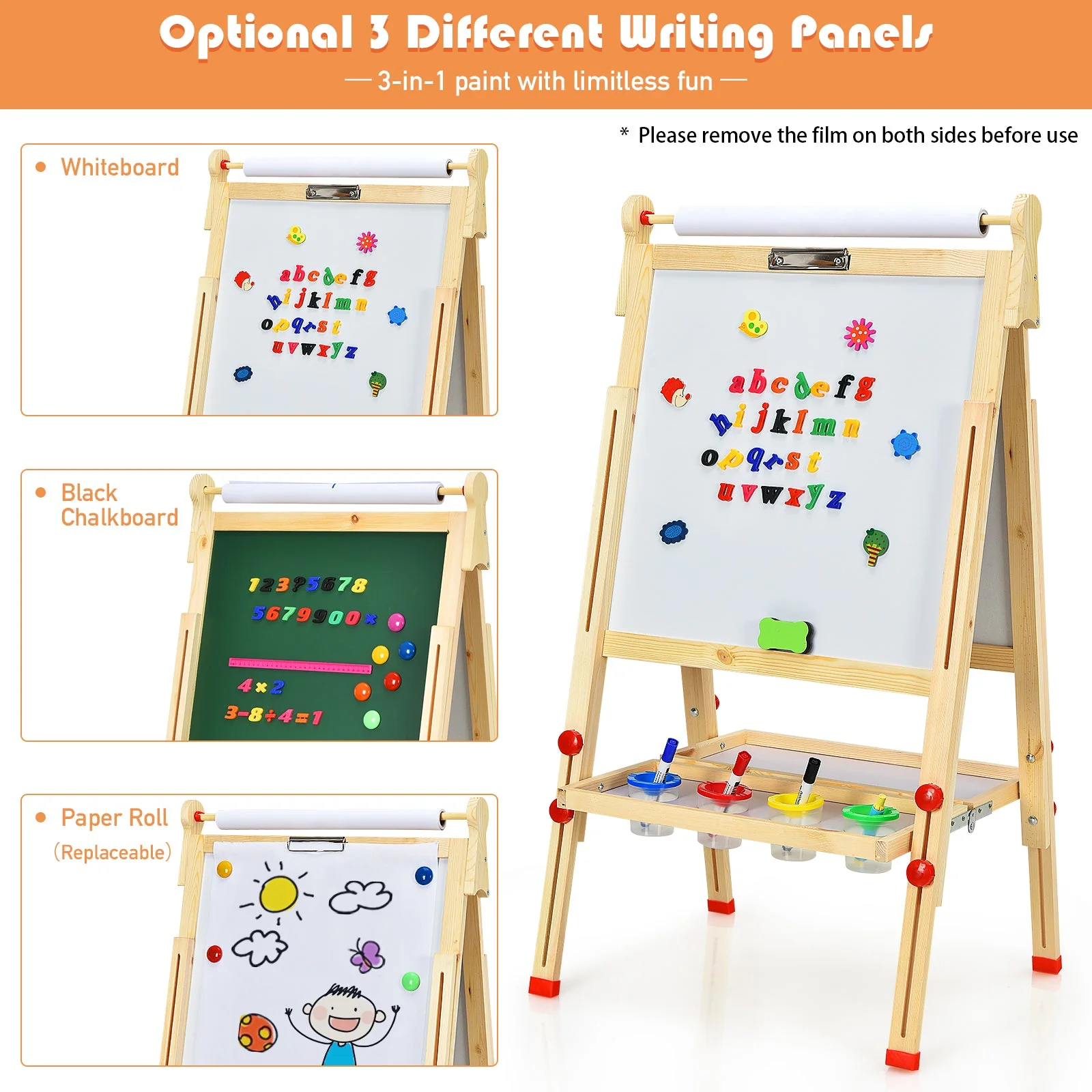 Kids Art Easel with Paper Roll Double-Sided Regulable Drawing Easel Plank - Image 8