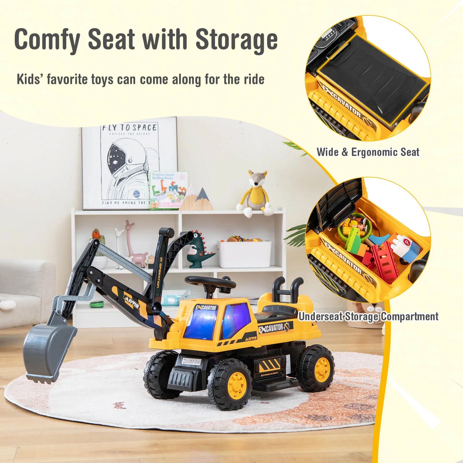 Kids ASTM Certificated Powered Ride On Bulldozer with Front Digger Shovel-Yellow - Image 2
